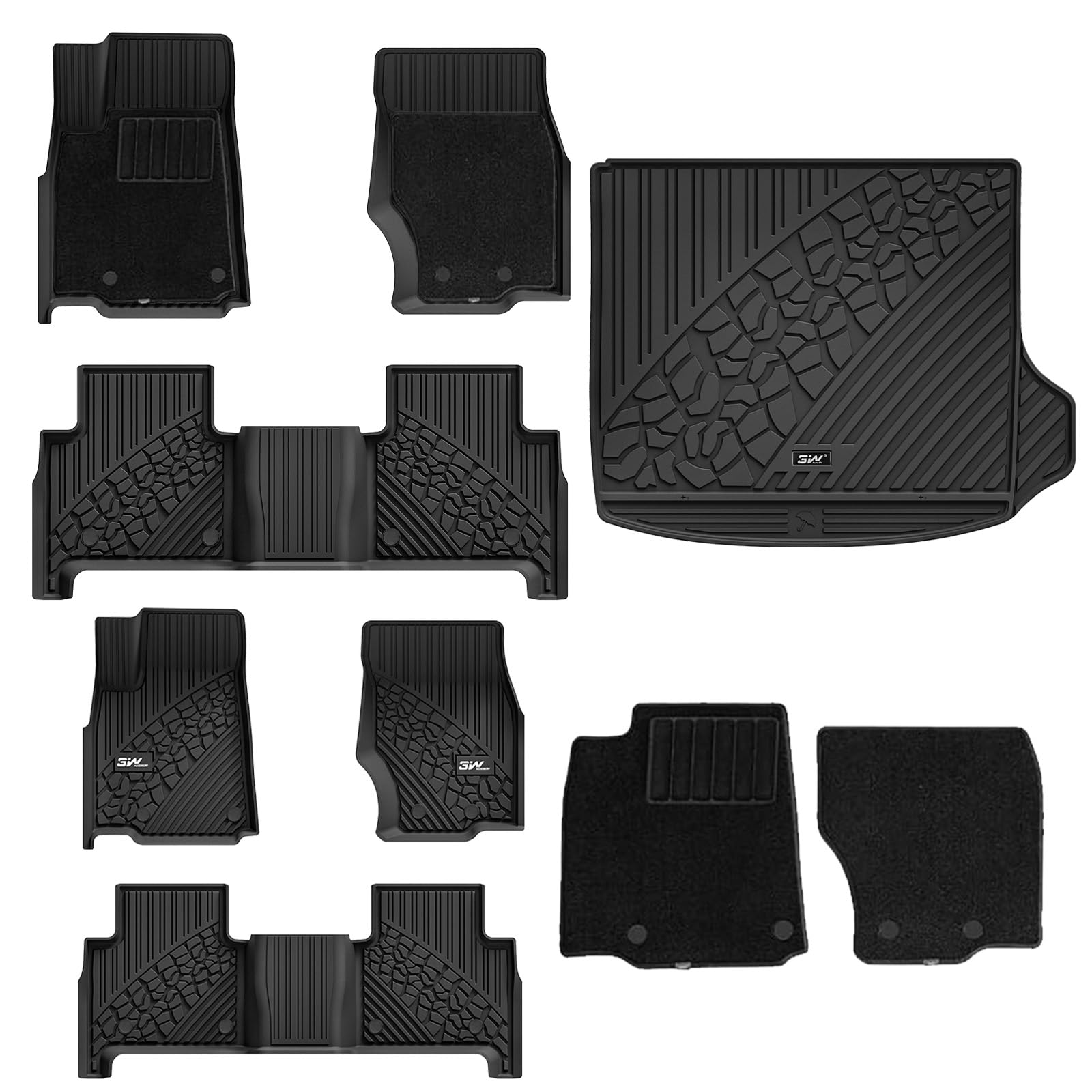 3W Floor Mats & Cargo Liner Fit 2022-2025 Jeep Grand Cherokee(Non L or WK) Carpets for 1st Rows Black Mats Custom Fit for Grand 