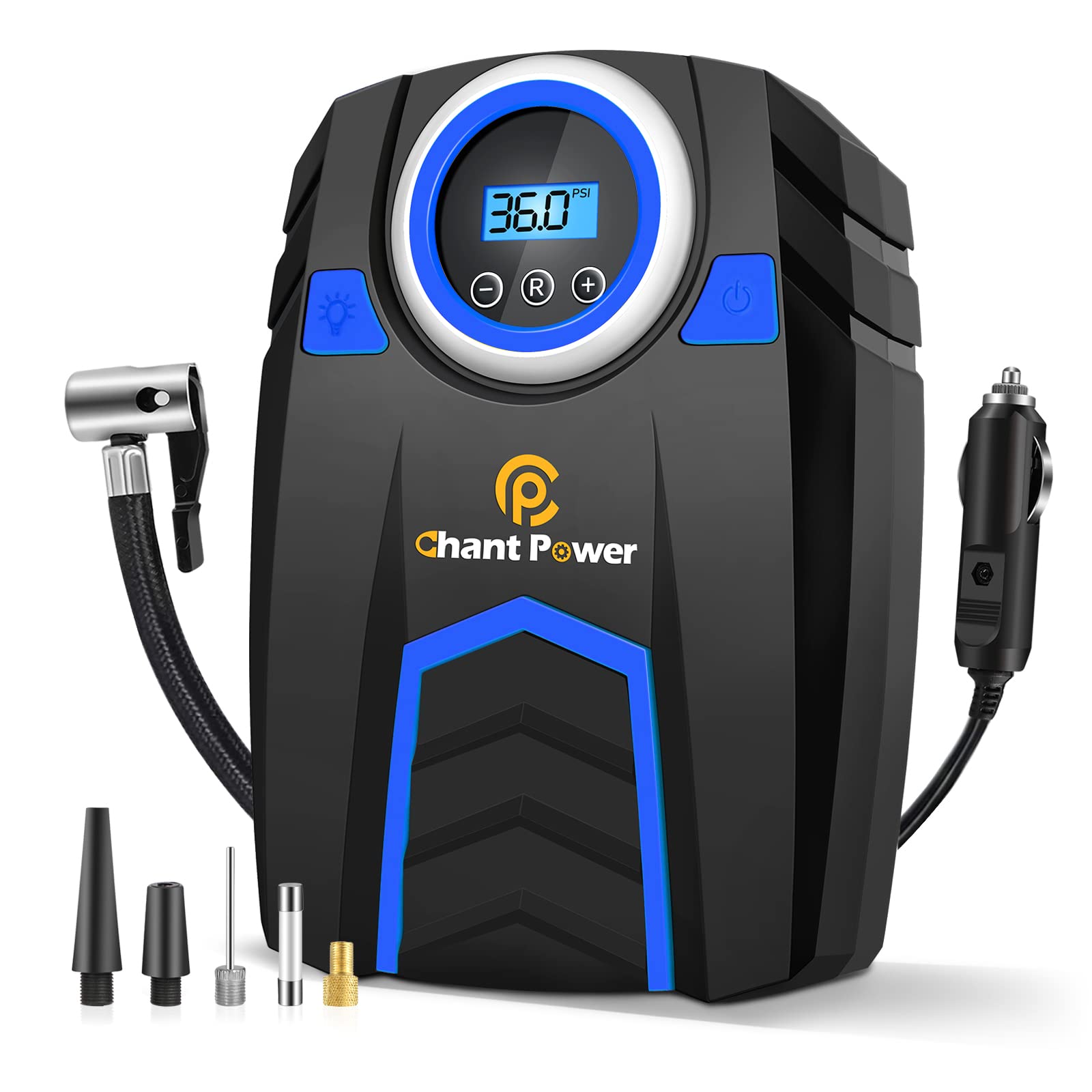 C P Chantpower Air Compressor Tire Inflator,12V Dc Car Tire Pump With Digital Pressure Gauge, 150Psi With Car Power Adaptor, Auto Shut Off For Car Tires, Bicycles And Other Inflatables (2-Blue)