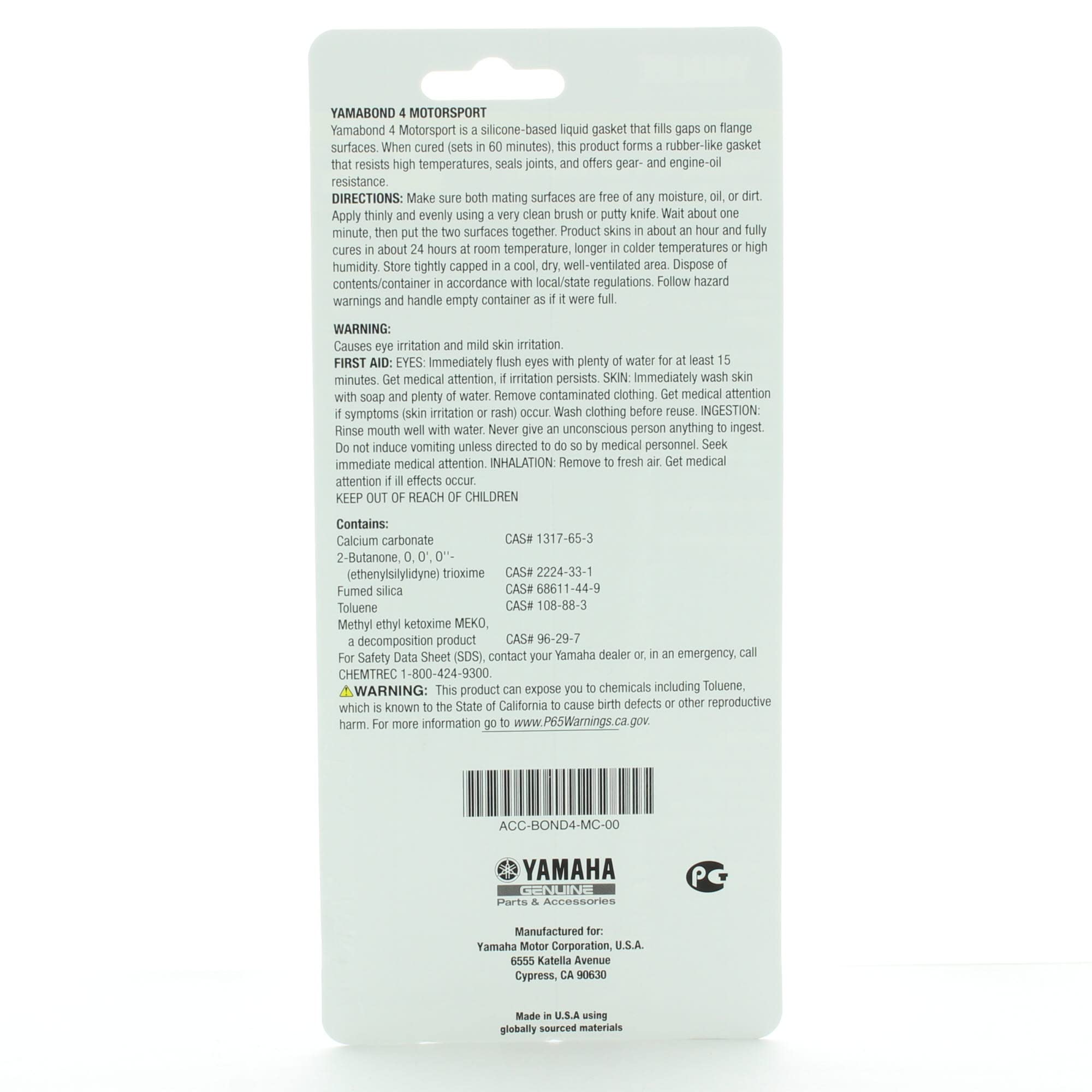 Yamaha Original Oem Yamalube Yamabond 4 Silicone Based Liquid Gasket Yamaha Part# Acc-Yamab-On-D4 - (1) 2.5 Oz Tube