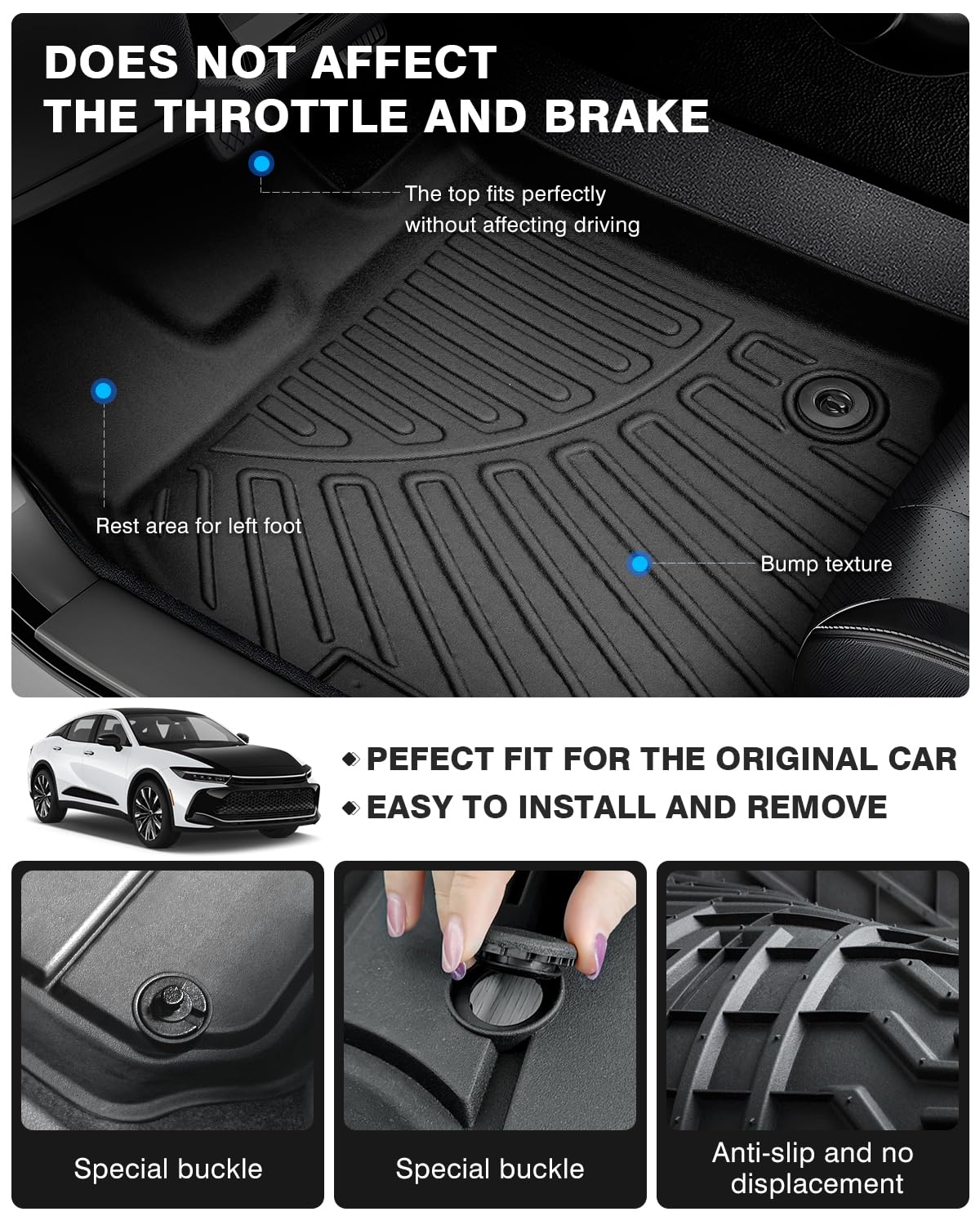 Powerty Floor Mats For 2023 2024 2025 Toyota Crown Accessories All Weather Floor Liner 3D Tpe 1St & 2Nd Row Floor Mat Heavy-Duty