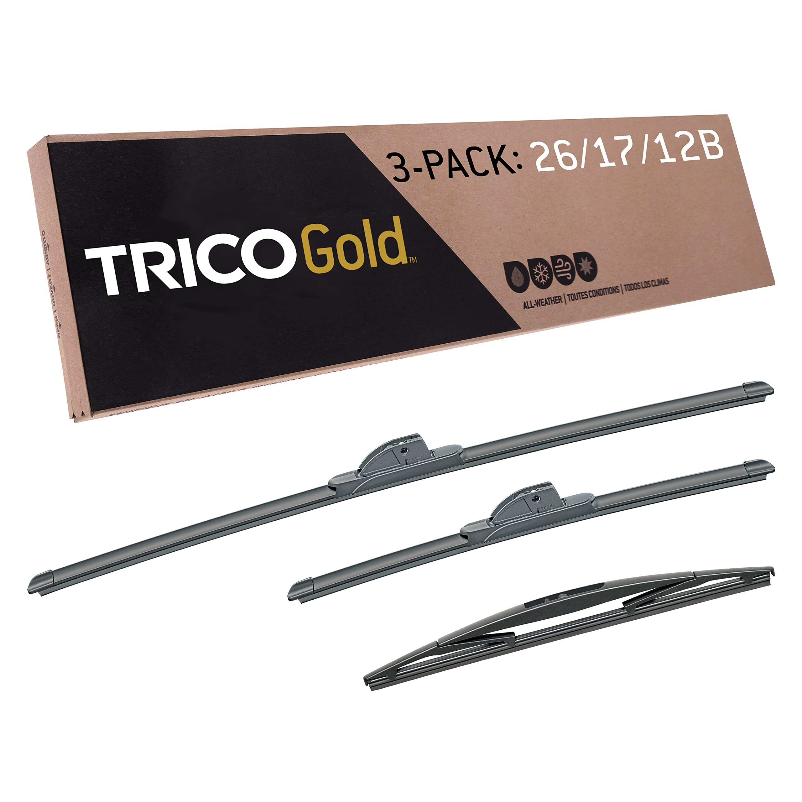 Trico Gold Driver/Passenger/Rear Kit Replacement Windshield Wipers Blades For 2017-2020 Honda Crv; Includes 26 Inch, 17 Inch, & 