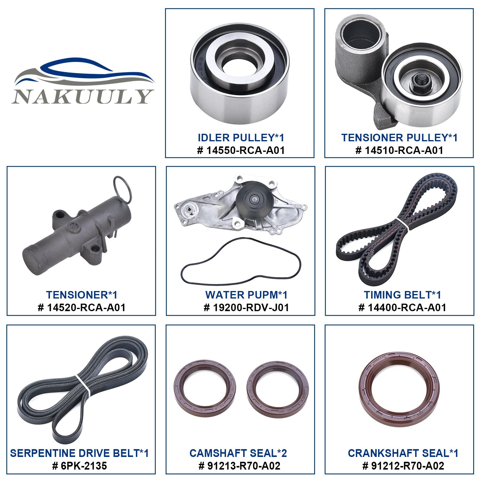 Timing Belt Kit With Water Pump Compatible With 2003-2018 Honda Accord Crosstour Odyssey Pilot Ridgeline Mdx Rdx Rl Tl Tsx Zdx Saturn Vue 3.0L 3.5L 3.7L Replaces Tkh002 Tckwp329 19200-Rdv-J01