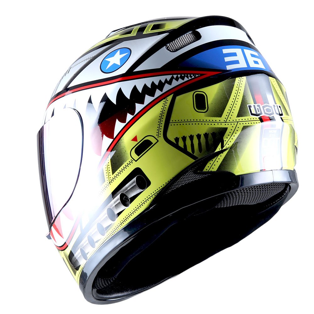 Wow Motorcycle Full Face Helmet Street Bike Bmx Mx Youth Kids Shark Yellow