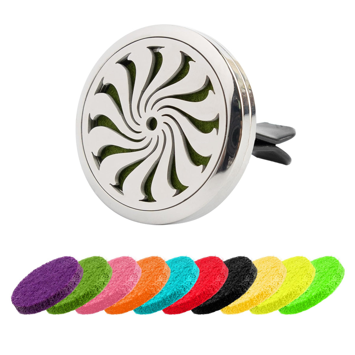 AUEAR, Car Diffuser Vent Clips Aromatherapy Essential Oil 30mm Stainless Steel Air Fresheners Lockets with 10 Felt Refill Pads f