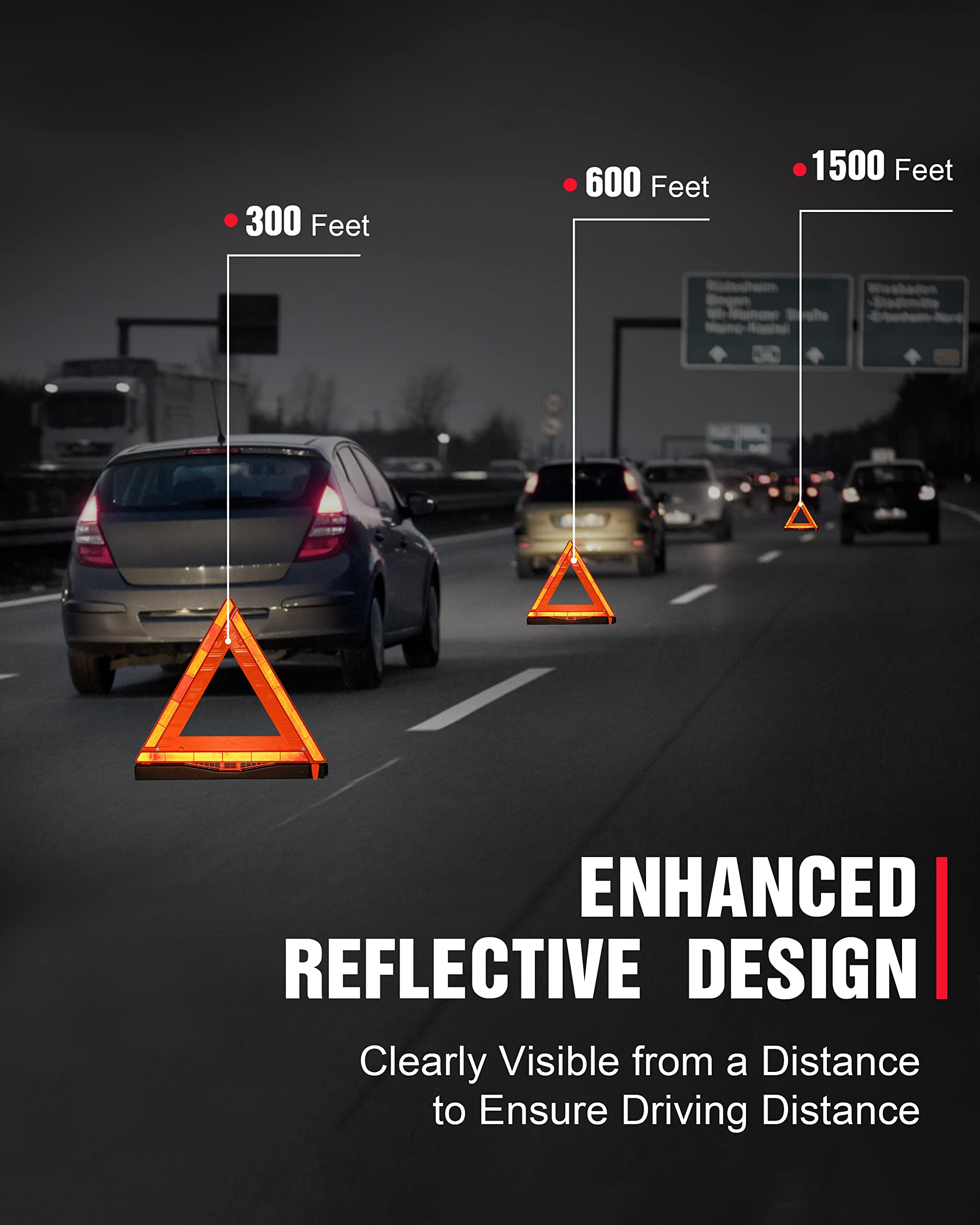 Safemate 3 Pack Warning Triangle Dot Approved, Foldable Emergency Safety Reflective Triangles For Roadside Vehicles Breakdown Wi