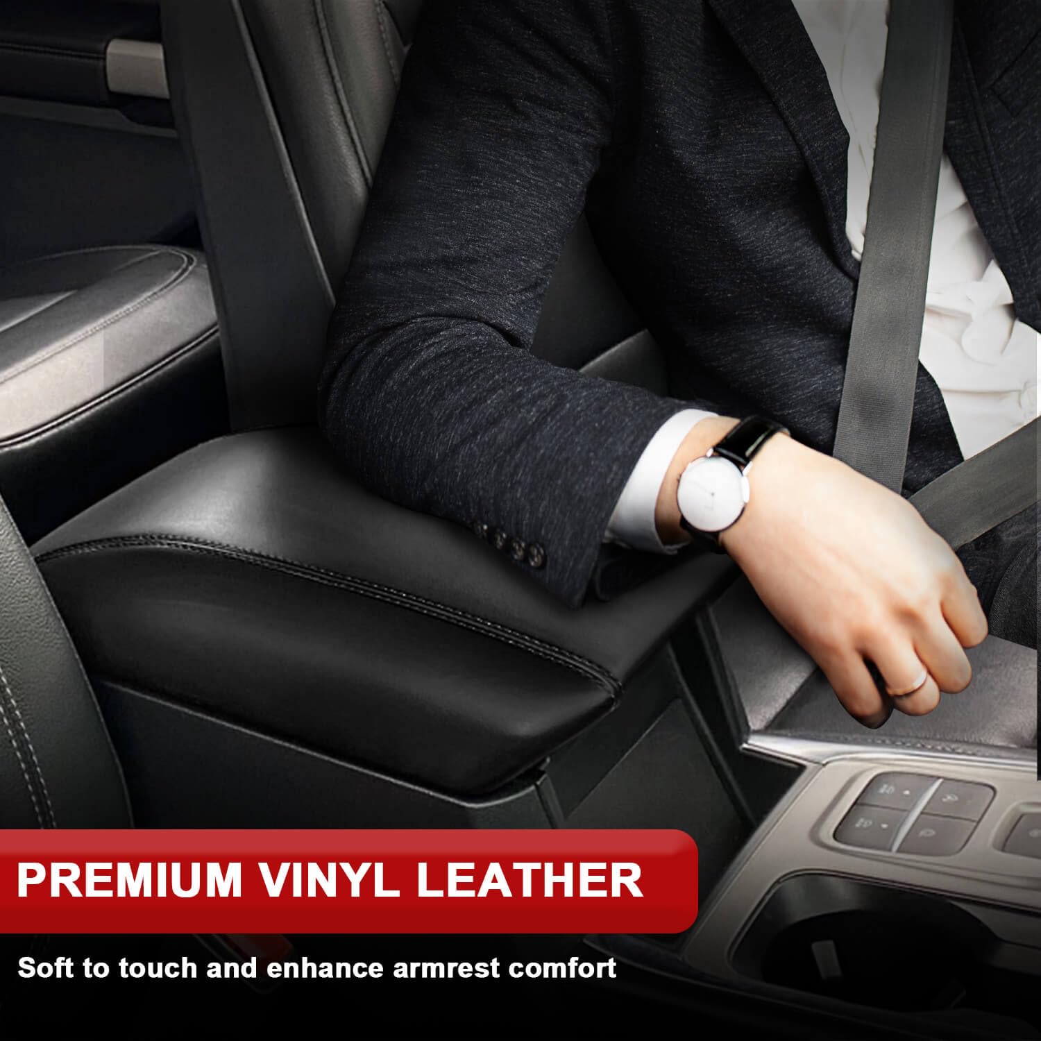 Kbh Car Center Console Armrest Cover For Ford Explorer 2020 2021 2022 2023, Vinyl Leather Interior Accessories, Anti-Scratch, Bl