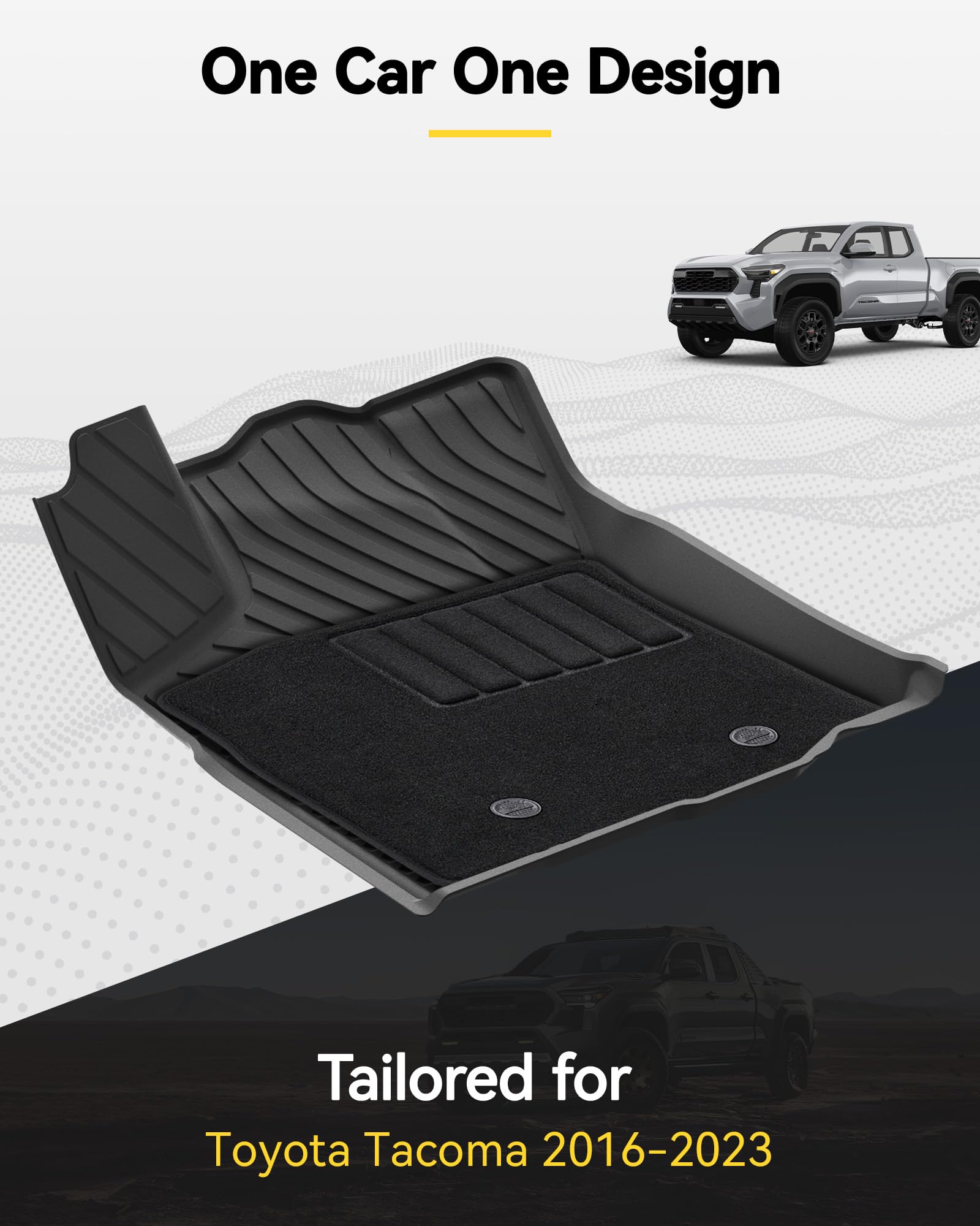 3W Floor Mats & Carpets Custom Fit Toyota Tacoma 2016-2023 (Only For Double Cab And Automatic), Tpe Floor Liner Thickened Carpet