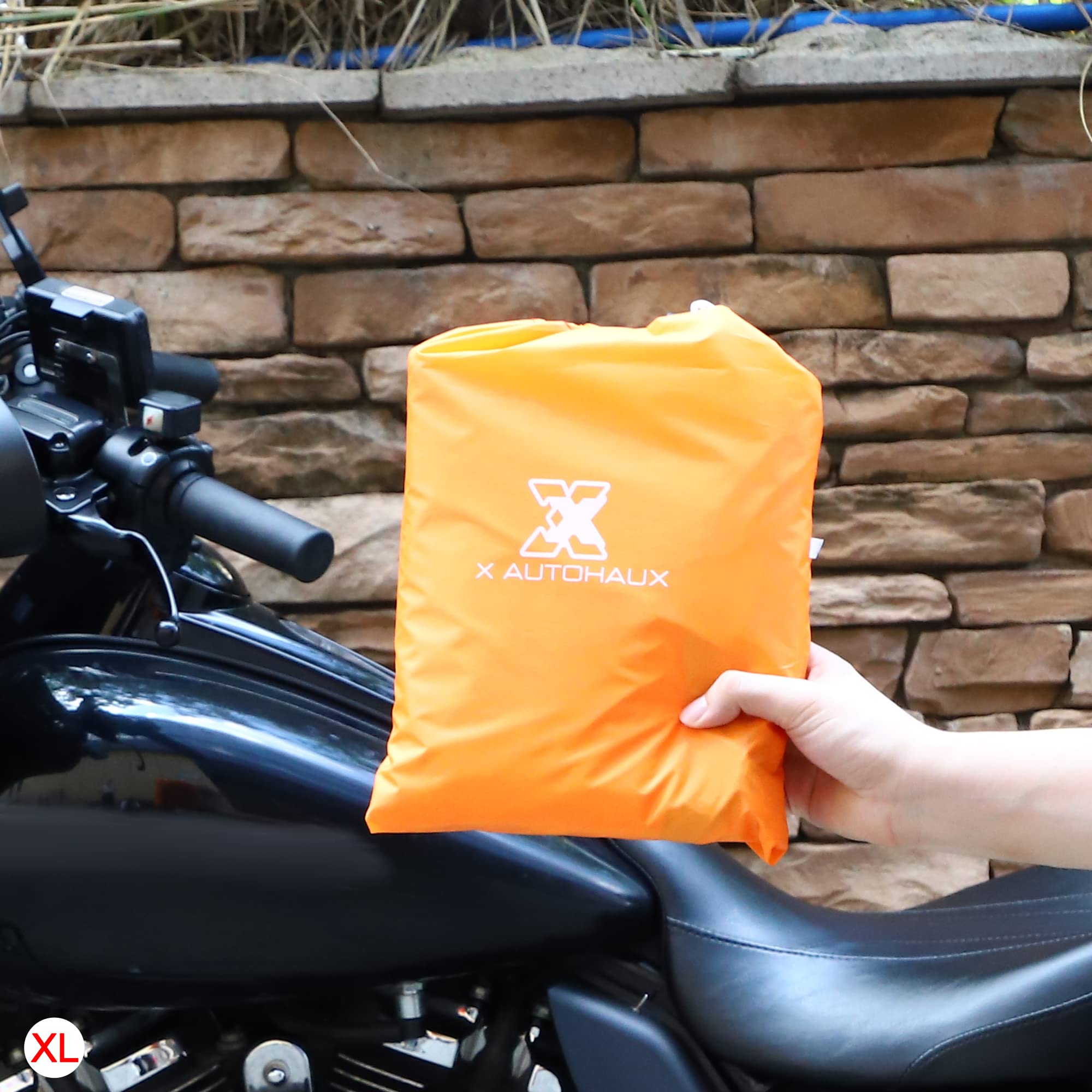 X Autohaux Motorcycle Cover Lightweight Half Cover Outdoor Waterproof Rain Dust Protector Orange Xl Size For Most Full Dress Tou