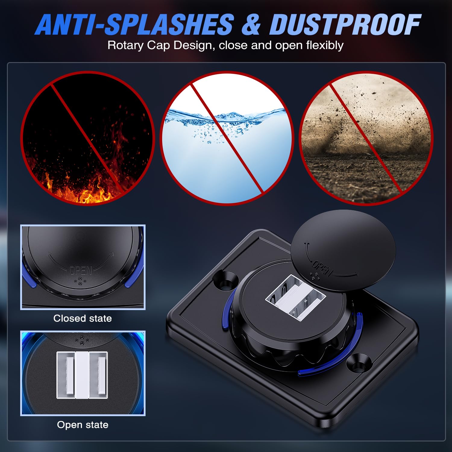 Nilight Quick Usb Outlet Socket 12V 24V Dual Usbs Connector 5V 4.8A Car Outlets With Waterproof Cover Rotating Cap Led Light For