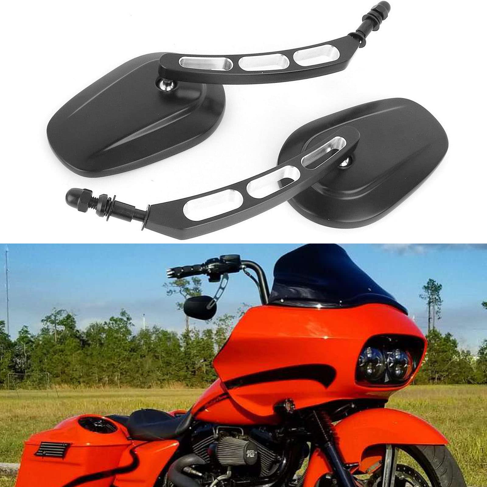 8Mm Black Motorcycle Rearview Side Mirror Hollow Styling For Harley Bobber Cruiser Custom Mt