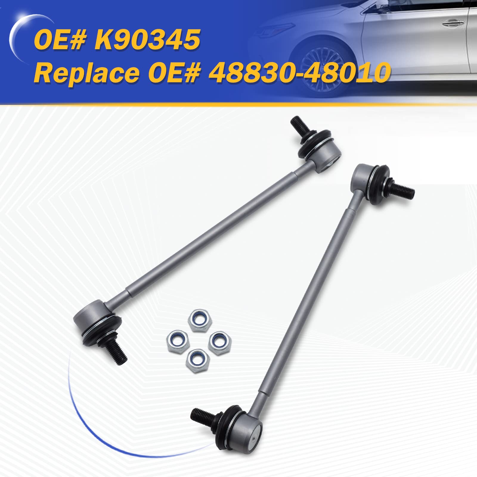 X4XZ K90345 Zinc-Nickel Alloy Rear Stabilizer Sway Bar Links for Toyota Camry, Highlander, Lexus RX350, ES300, Avalon, Venza