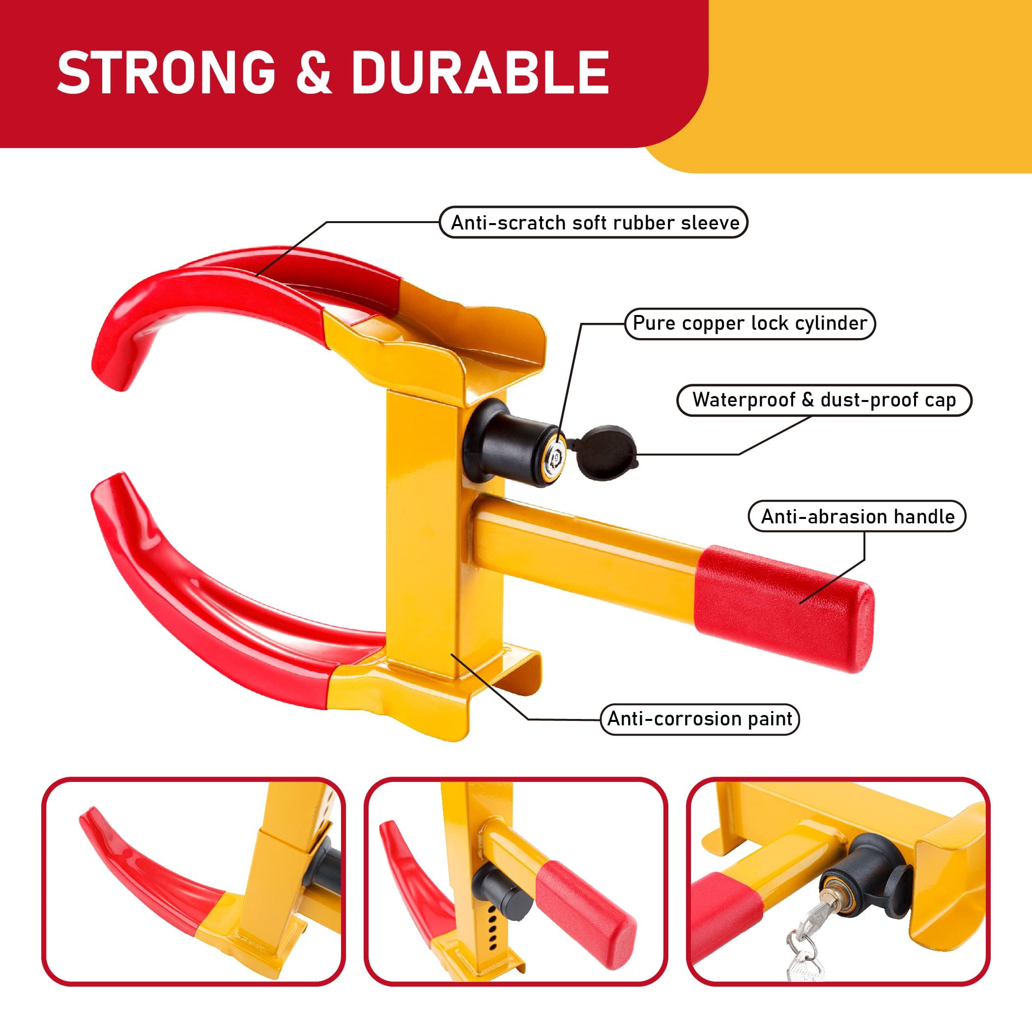 CARTMAN Heavy Duty Trailer Lock Wheel Clamp, Universal Security Tire Lock, Adjustable Anti Theft Lock for Trailers SUV Boats ATV