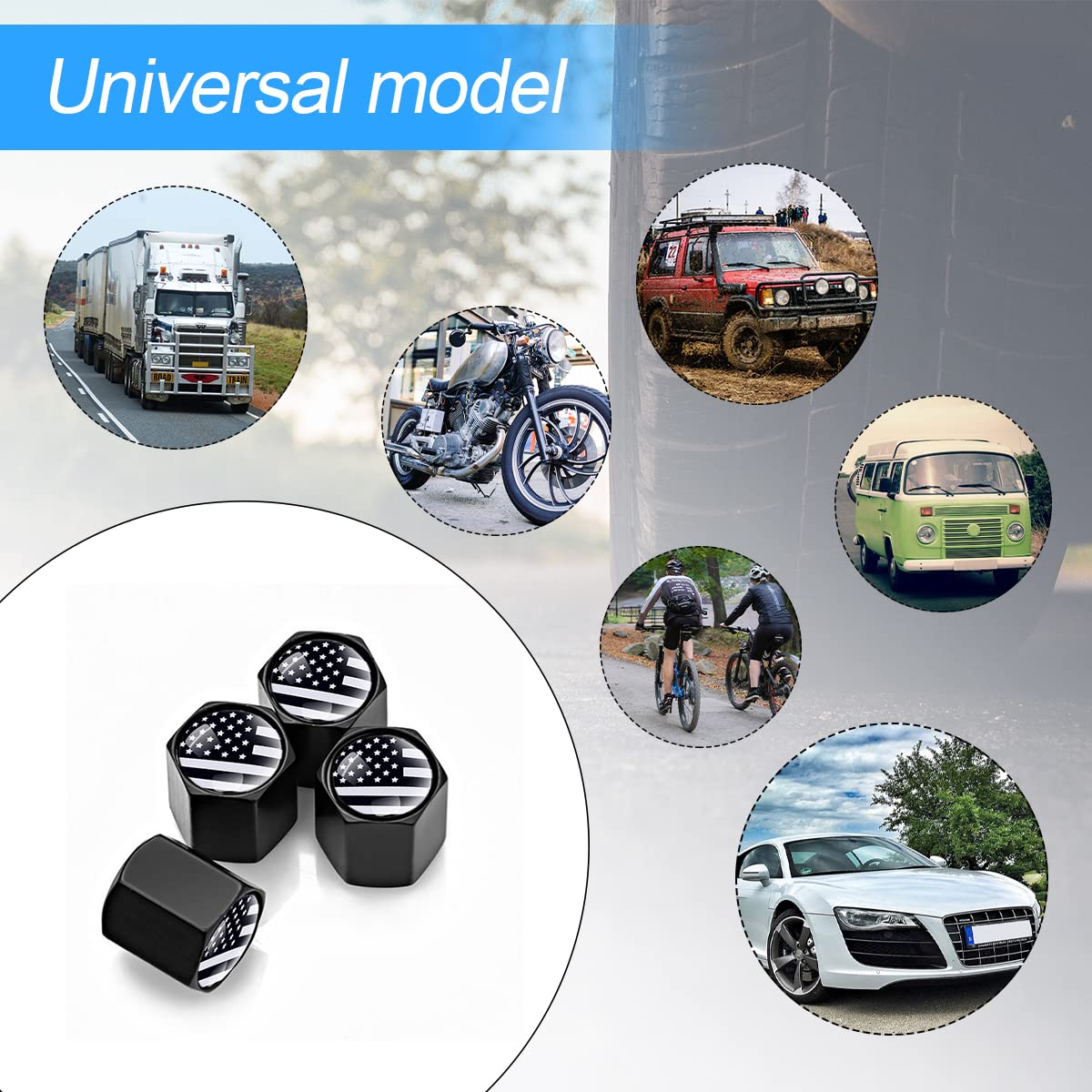 Tire Valve Stem Cap For Car, 4 Pack American Flag Pattern Anti-Rust Airtight Universal Valve Stem Covers For Cars, Vehicles, Bic