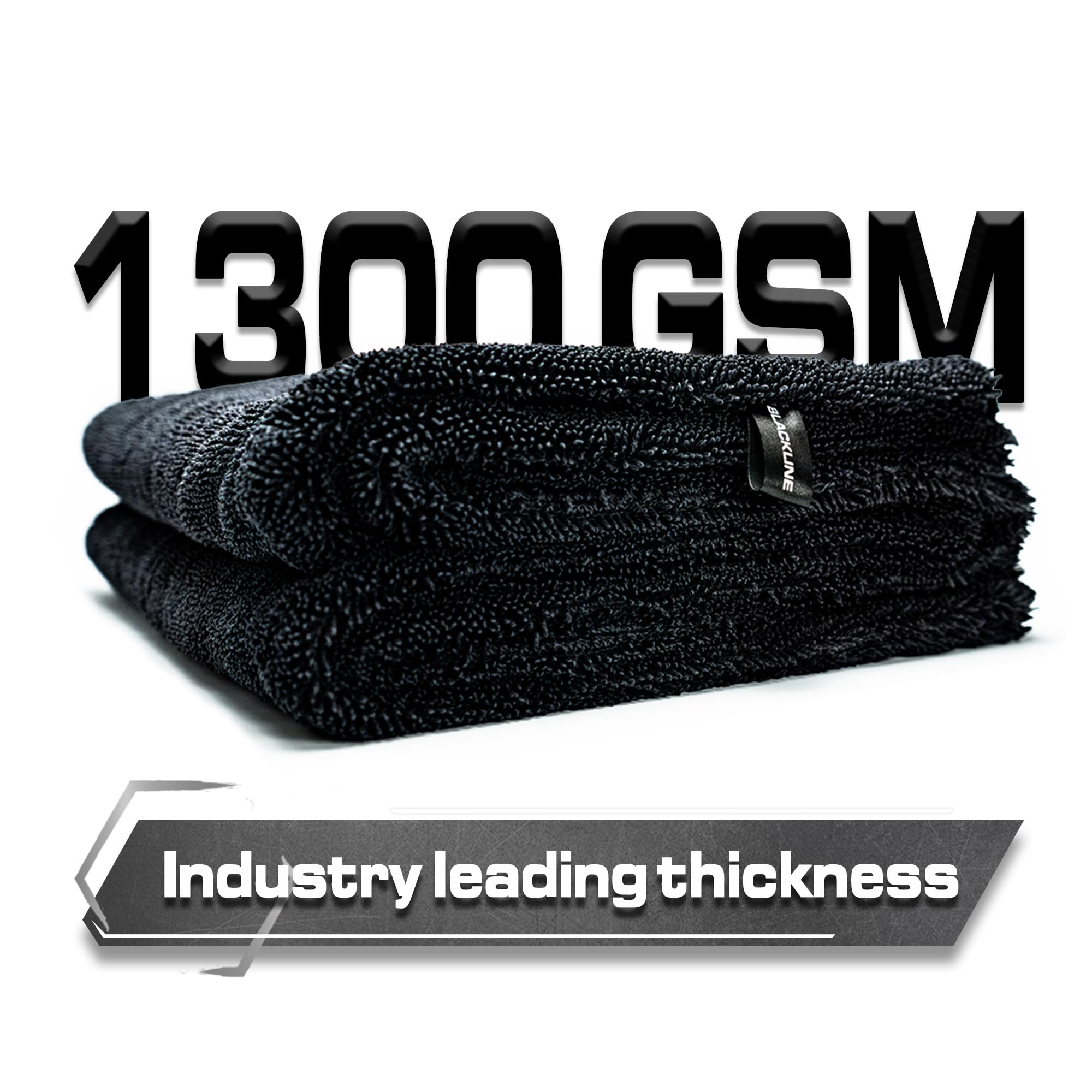 Blackline Car Drying Towel - 2Ft X 3Ft Xl, Popular Pick Among Detailing Pros - 1300 Gsm Microfiber - Absorbs Over 8Lbs Of Water