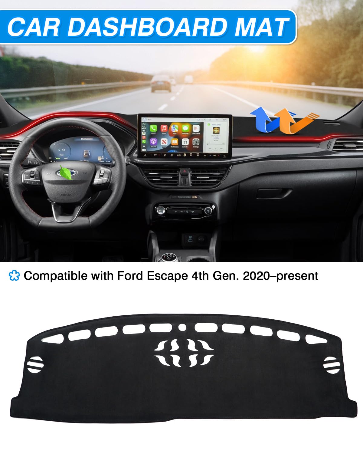 Cartist Dashboard Cover Custom Fit for Ford Escape 2020 2021 2022 2023 2024 2025 (Without HUD) Accessories Dash Cover Mat Pad No