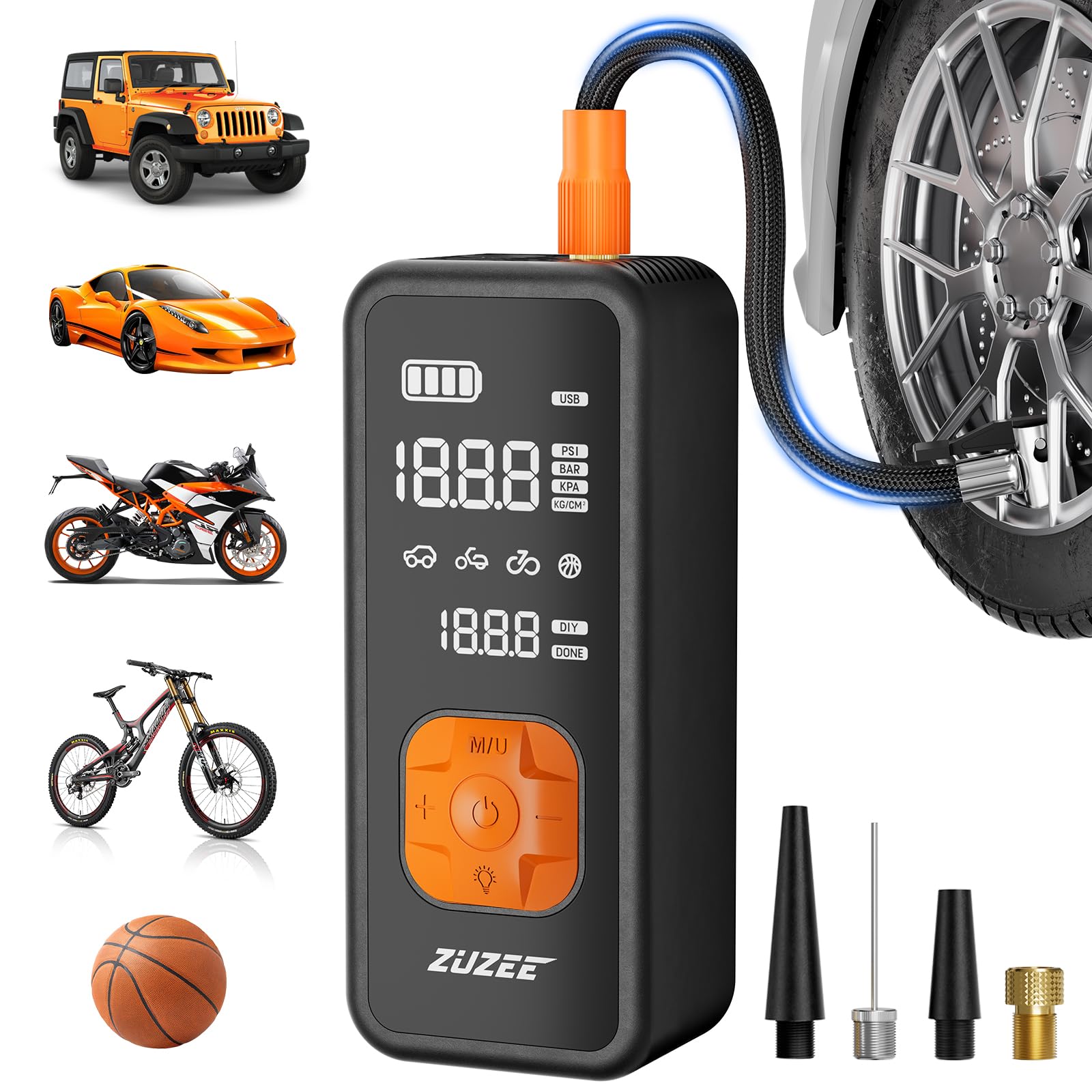 Tire Inflator Portable Air Compressor - 4X Faster Inflation, 150Psi Air Pump For Car Tires With Digital Pressure Gauge/Led Light
