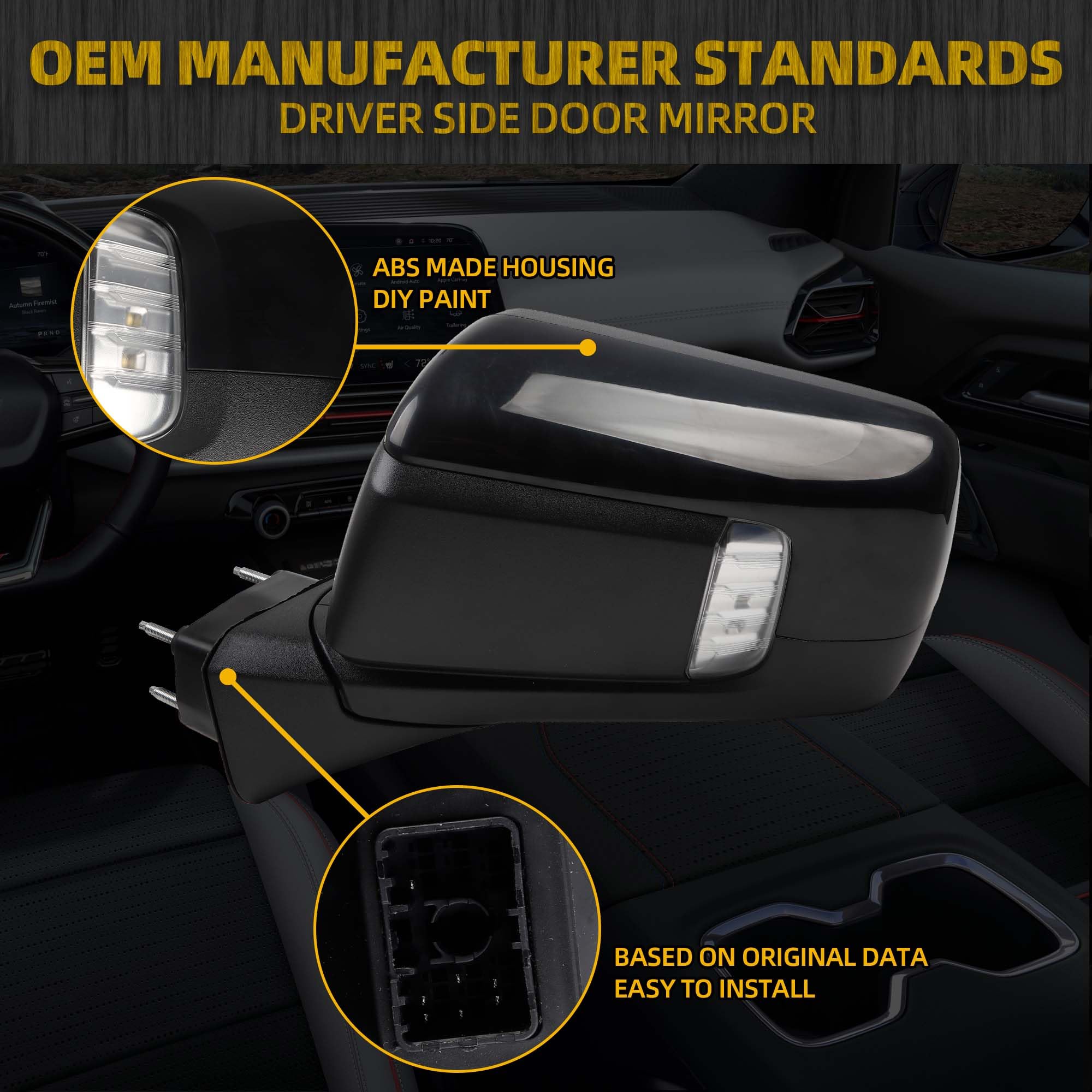 Dasbecan Left Driver Side Mirror Compatible with 2019-2024 Chevy Silverado 1500 With Power Glass/Manual Folding/LED Turn signal/