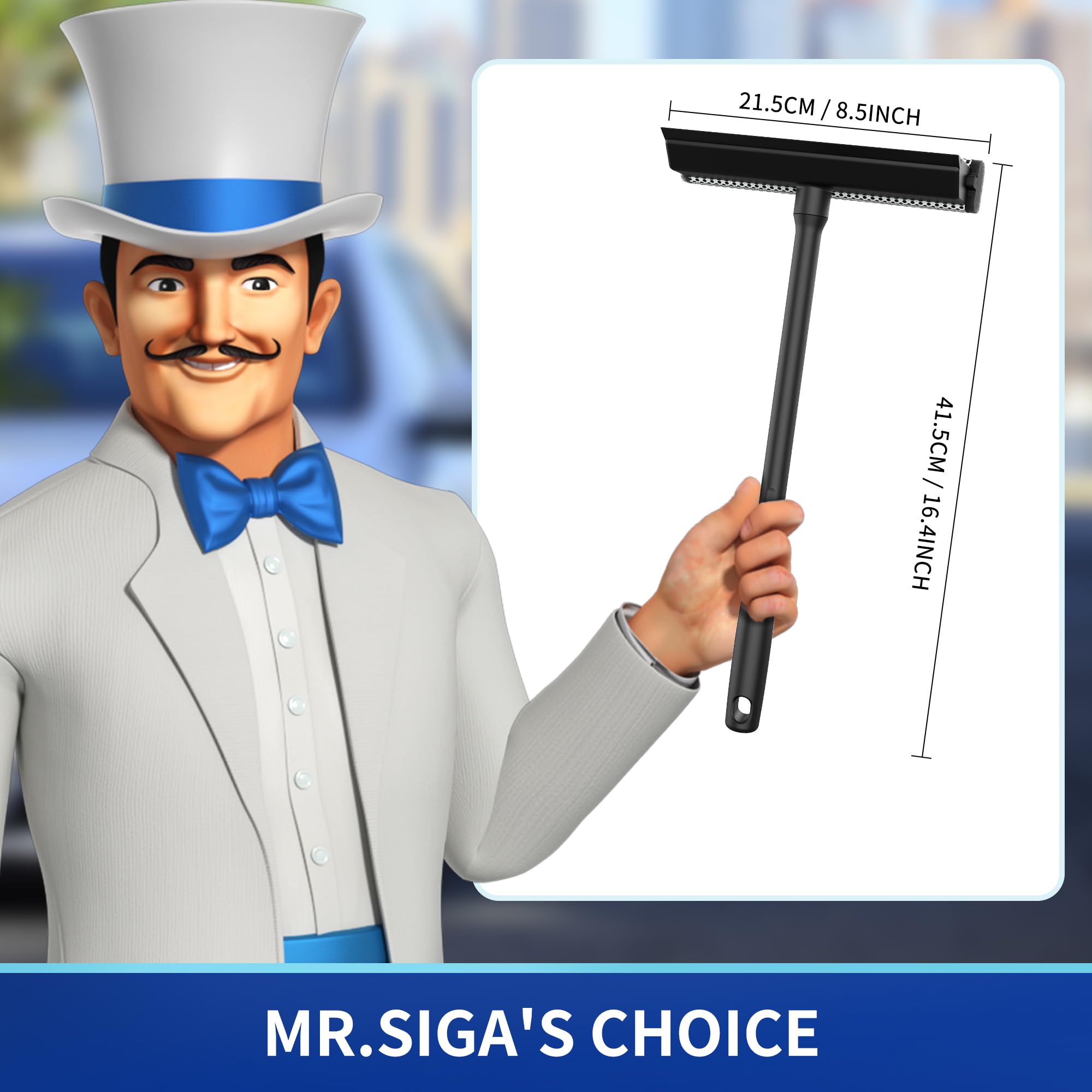 Mr.Siga Professional 2-In-1 Car Window Squeegee And Sponge Scrubber For Cleaning And Washing, Rubber Blade Cleaner With Handle,