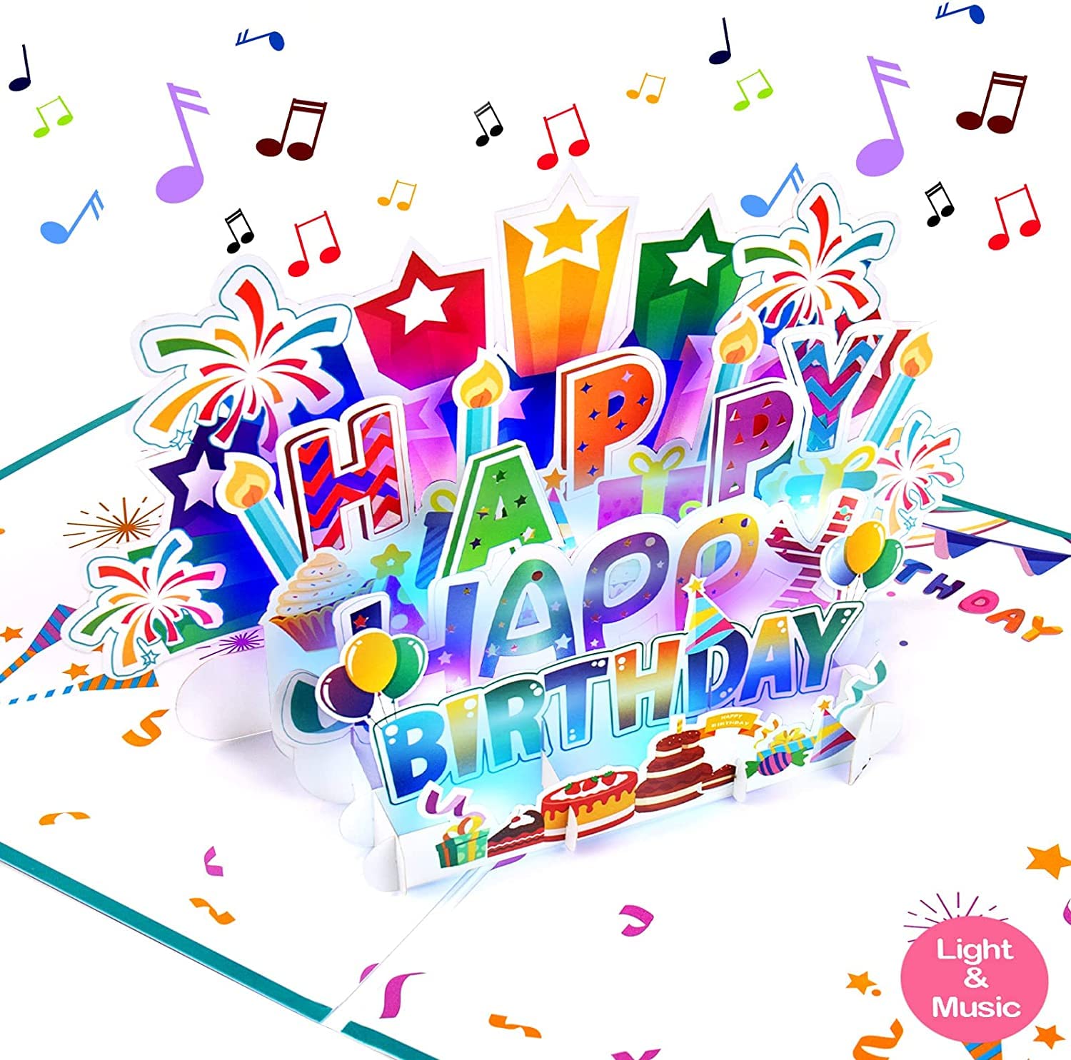 Inpher Large Birthday Card, 3D Pop Up Birthday Cards, Light And Music Happy Birthday Card, Musical Birthday Gift Greeting Card F