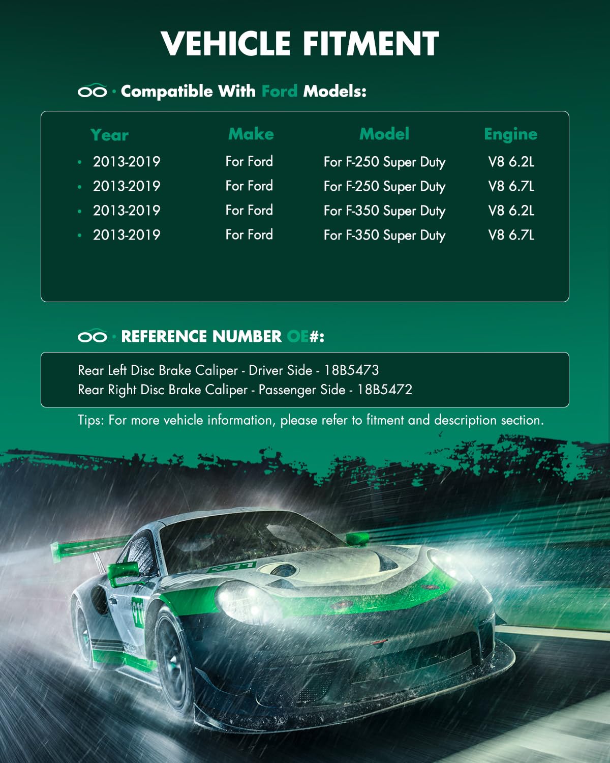 Scitoo 18B5473 18B5472 Rear Left & Right Disc Brake Calipers Assembly W/Bracket For Ford For F-250 Super Duty 2013-2019,For Ford