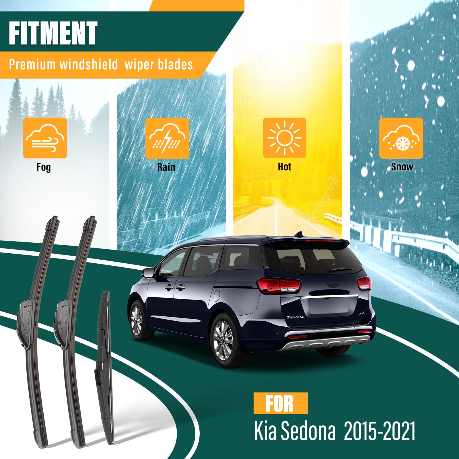 Kvq Windshield Wiper Blades Replacement For Kia Sedona 2015 2016 2017 2018 2019 2020 2021 Original Factory Quality Front Rear Wi