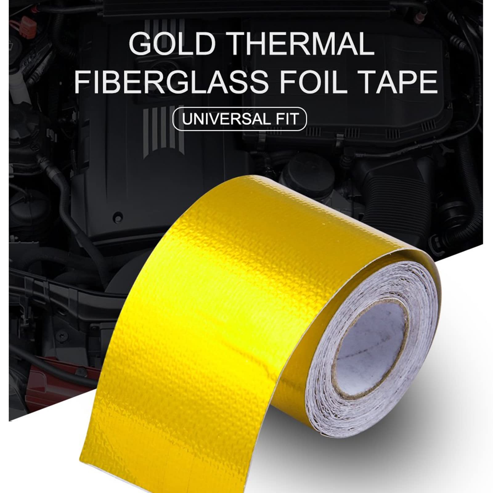 Sporacingrts 2'' x 29.5 feet (9M) Gold Adhesive Heat Shield ReflectiveTape Wrap Roll Compatible with Car Intake Pipe, Engine Bay