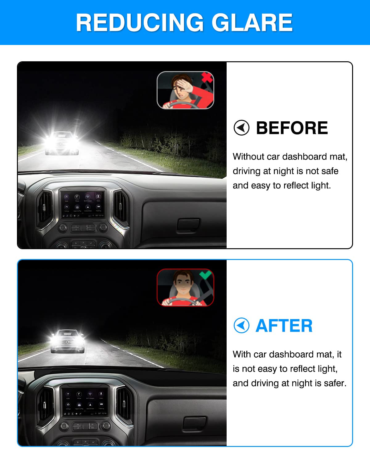 Autorder Dashboard Cover Mat For 2014-2018 Chevy Chevrolet Silverado/Gmc Sierra 1500, 2015-2019 Silverado/Gmc Sierra 2500Hd 3500