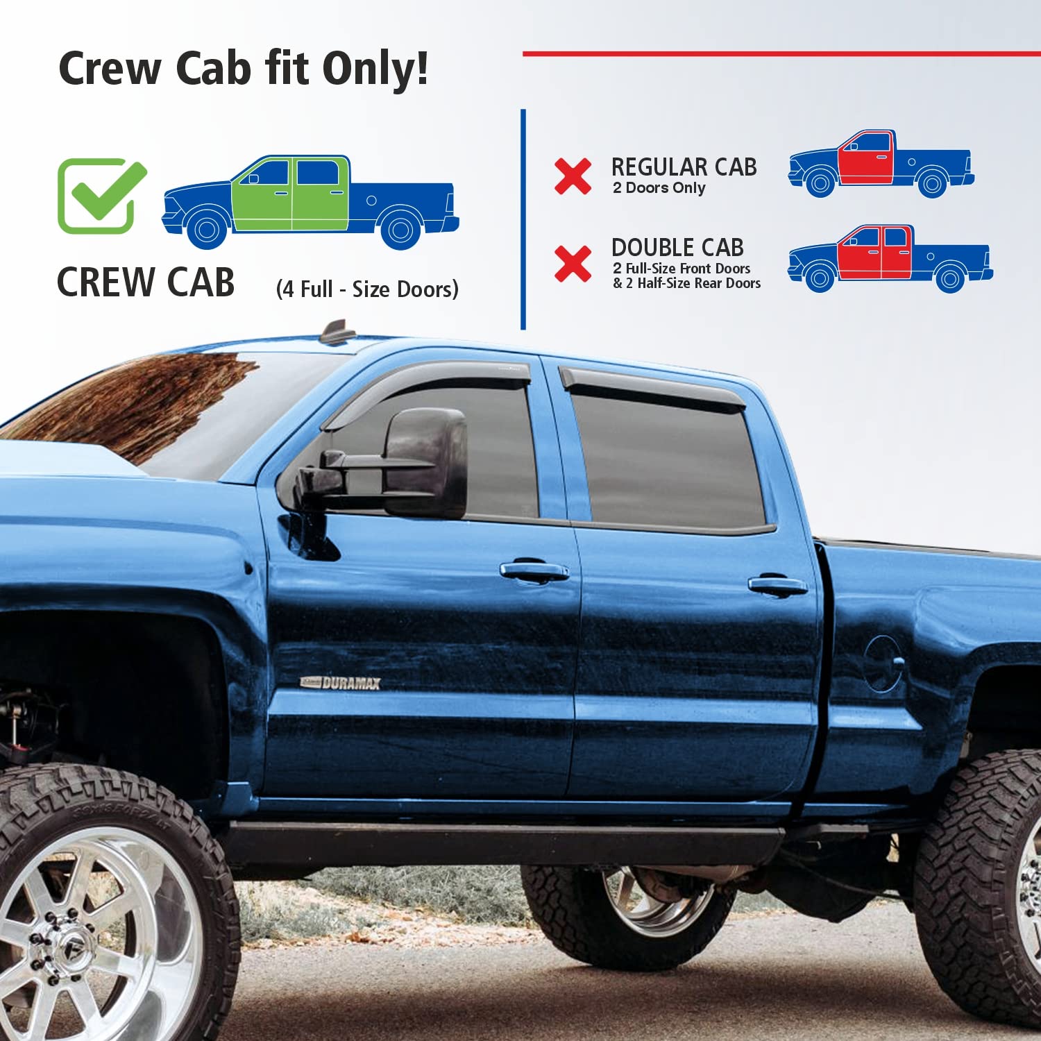 Goodyear Shatterproof Window Deflectors For Chevrolet (Chevy) Silverado/Gmc Sierra 2014-2018 Crew Cab, Tape-On Rain Guards, Wind