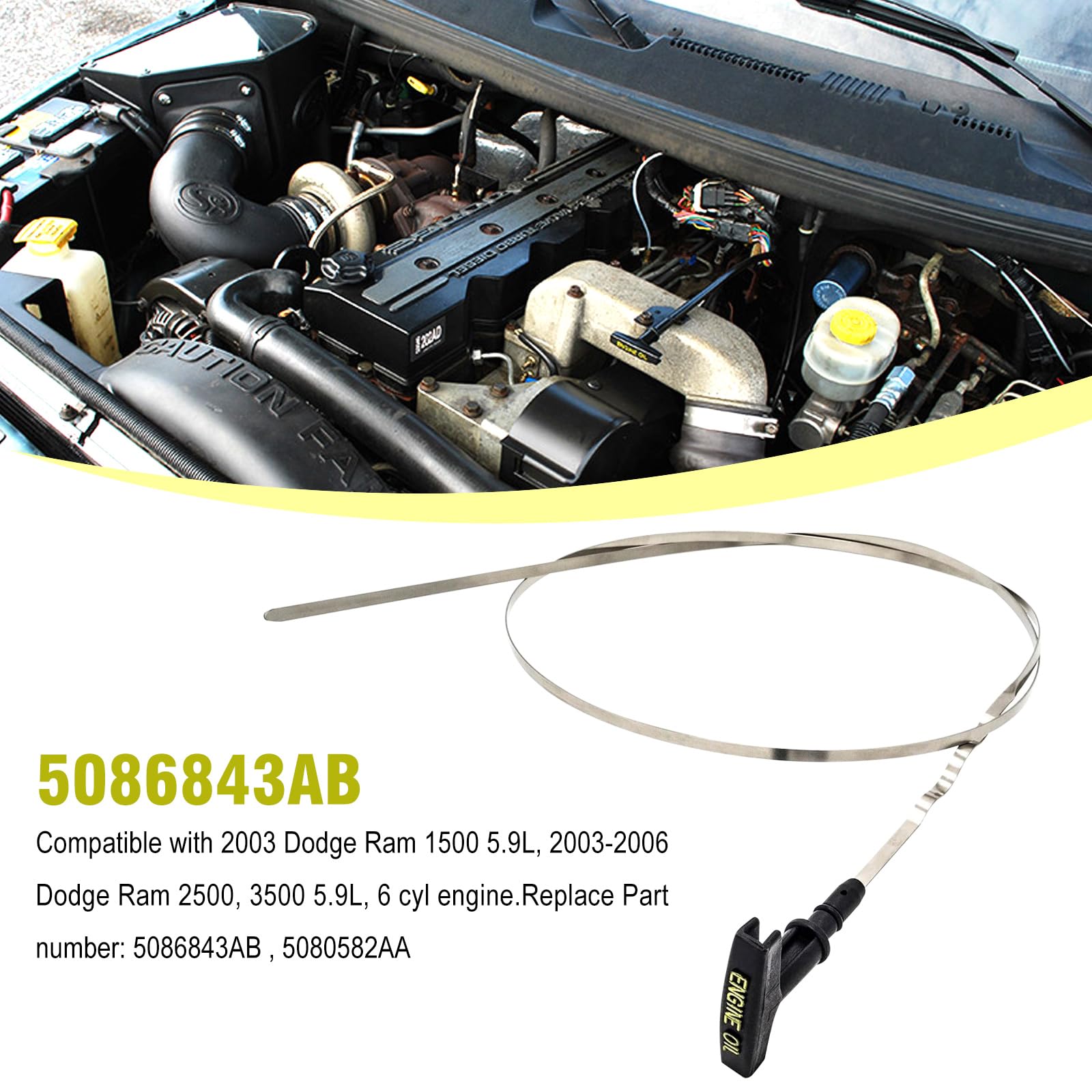3Mirrors Engines Oil Level Dipstick Indicator Compatible With 2003-2006 Dodge Ram 2500 3500 5.9L Cummins Diesel 6 Cylinder Engin