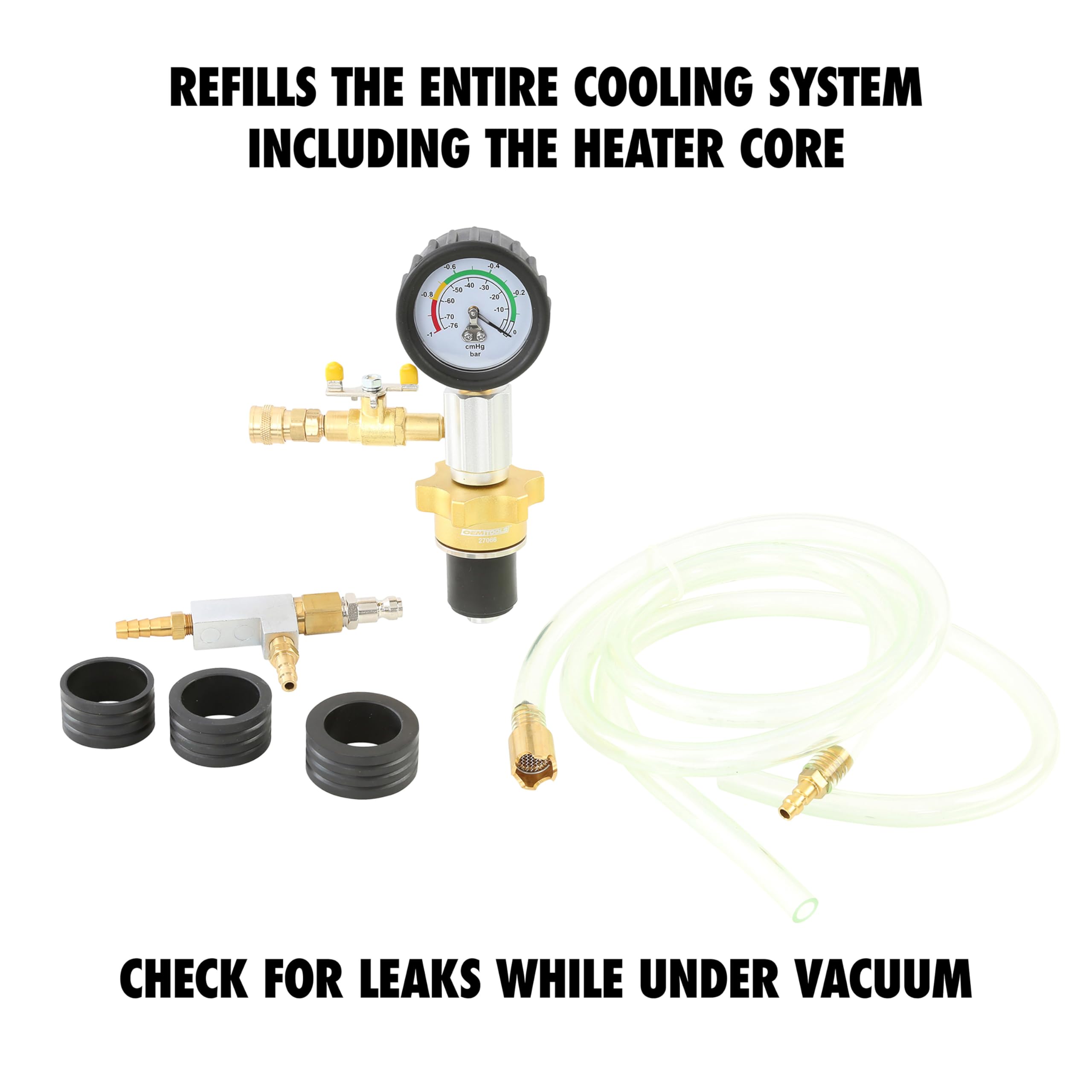 Oemtools 27066 Coolant System Refiller Kit, 3 Adapters | Remove Air Trapped In Cooling System, Test Radiator And Heating Core Li