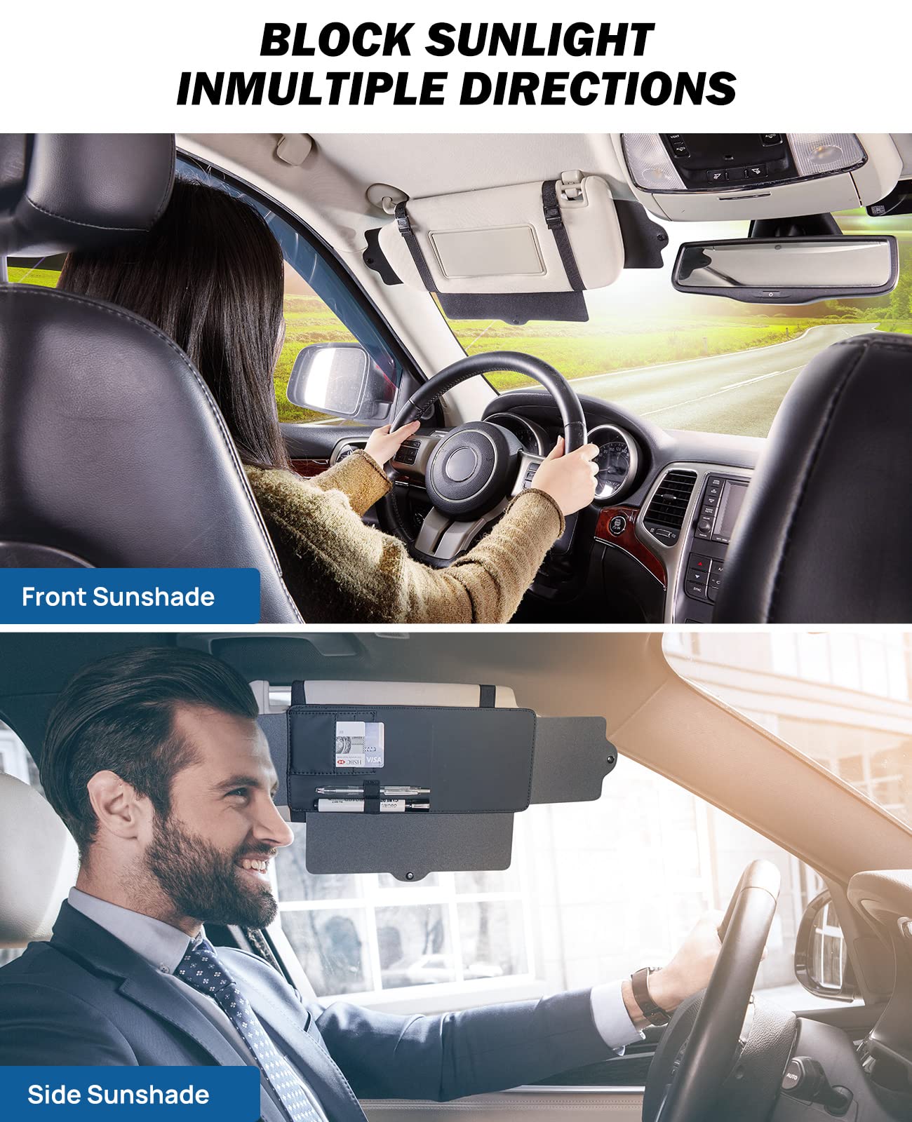 JoyTutus Car Sun Visor Sunshade Extender, Adjustable Car Sun Visor Extender Protects from Anti-Glare, UV Rays Blocker Window Sun Visor Windshield Sunshade Extender for Car SUV