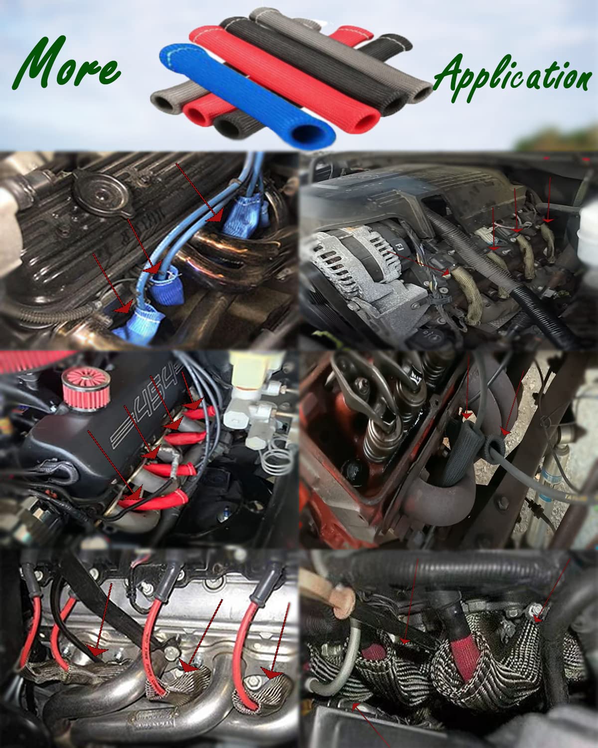 Spark Plug Wire Heat Shield - 8 Pcs 2500 Spark Plug Wire Boots Protector, 6 Inches Spark Plug Heat Sleeve Protection Cover Repla