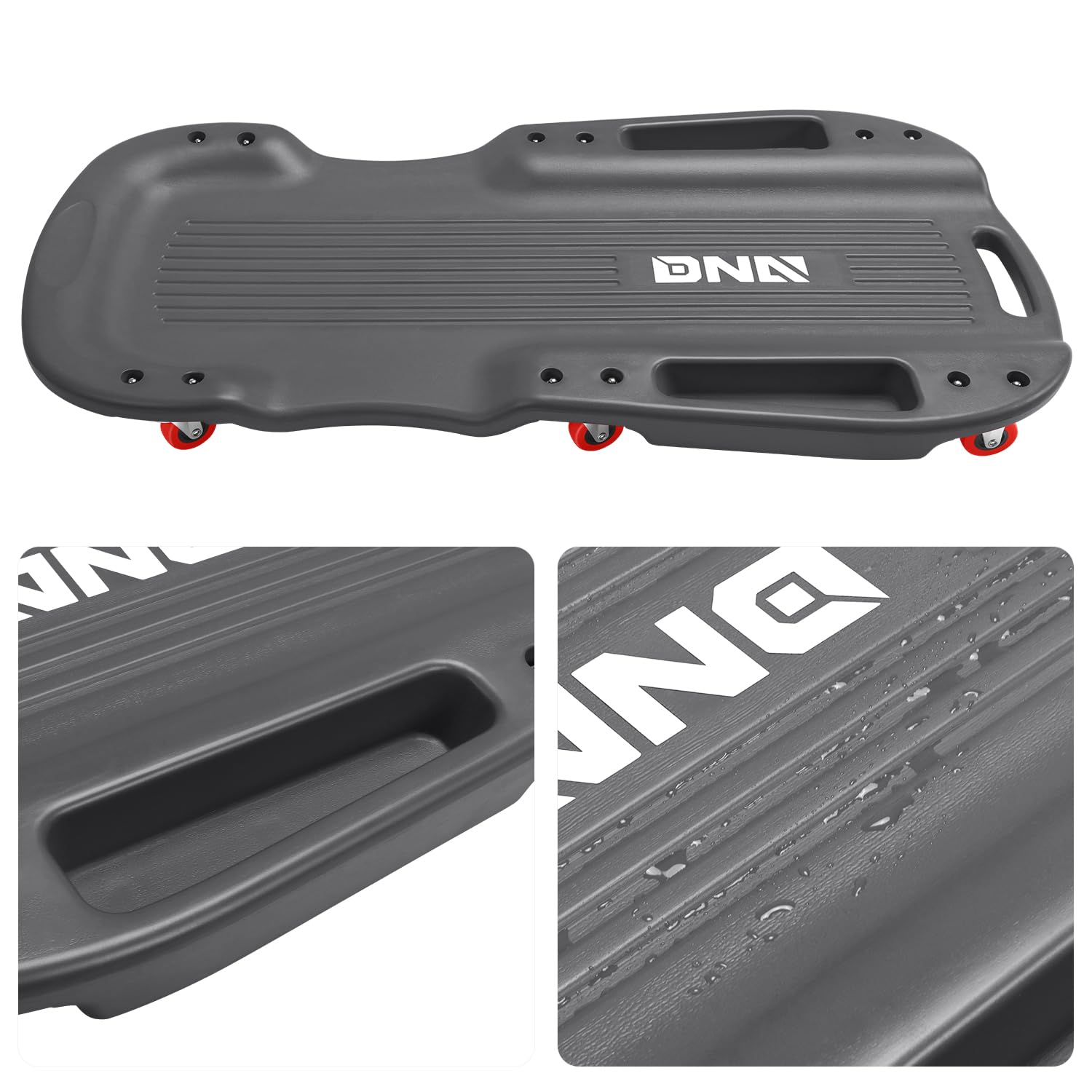 Dna Motoring 38 Inches Low Profile Plastic Rolling Garage Shop Floor Creeper With Side Pockets & 6Pcs Casters, Black, Tools-0039