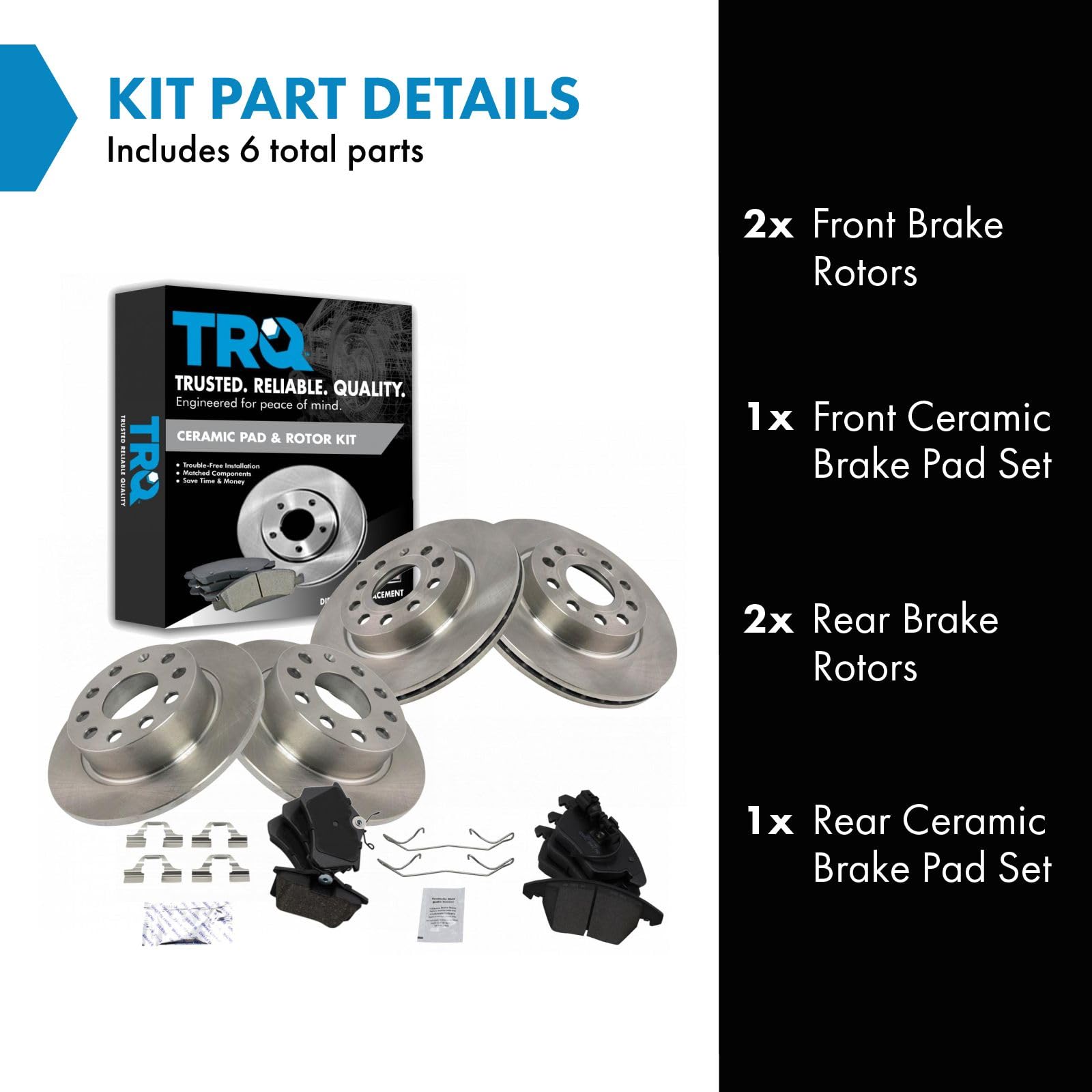 Trq Brake Pad & Rotor Kit Brake Pads Brake Rotor Ceramic Compatible With 2011 Audi A3