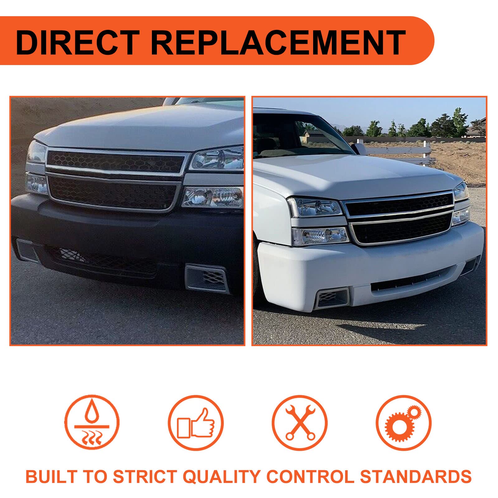 ECOTRIC Bumper Caliper Air Duct Vent Trim Compatible with 2003-2007 Chevy Chevrolet Silverado 1500 New Pair Silver Right & Left