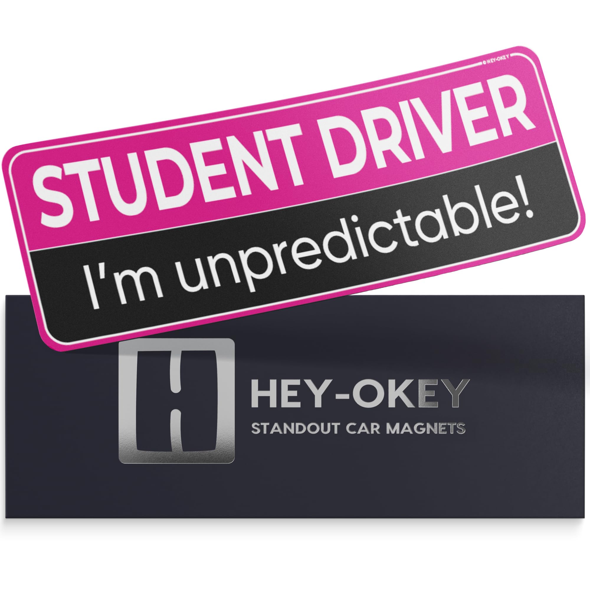 HEY-OKEY Student Driver Magnet for Car - Funny Pink Please Be Patient Reflective Magnetic Bumper Sticker - Removable Novice Rook