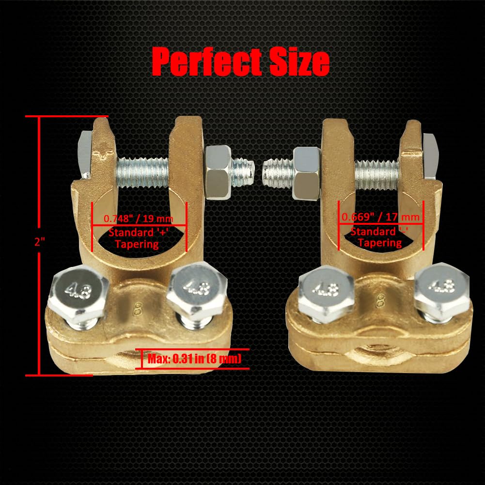 Ampper Brass Battery Terminals Connectors Clamps, Top Post Battery Terminal Protector Set for Marine Car Boat RV Vehicles (1 Pai