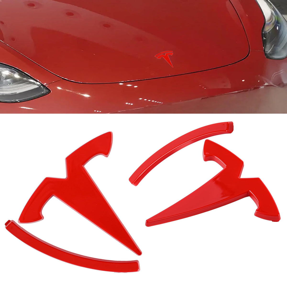 Tinlucys Front/Rear Trunk Emblem Cover Designed for Model 3 2017-2024,Badge Logo Protection Caps for Model 3 Glossy Red