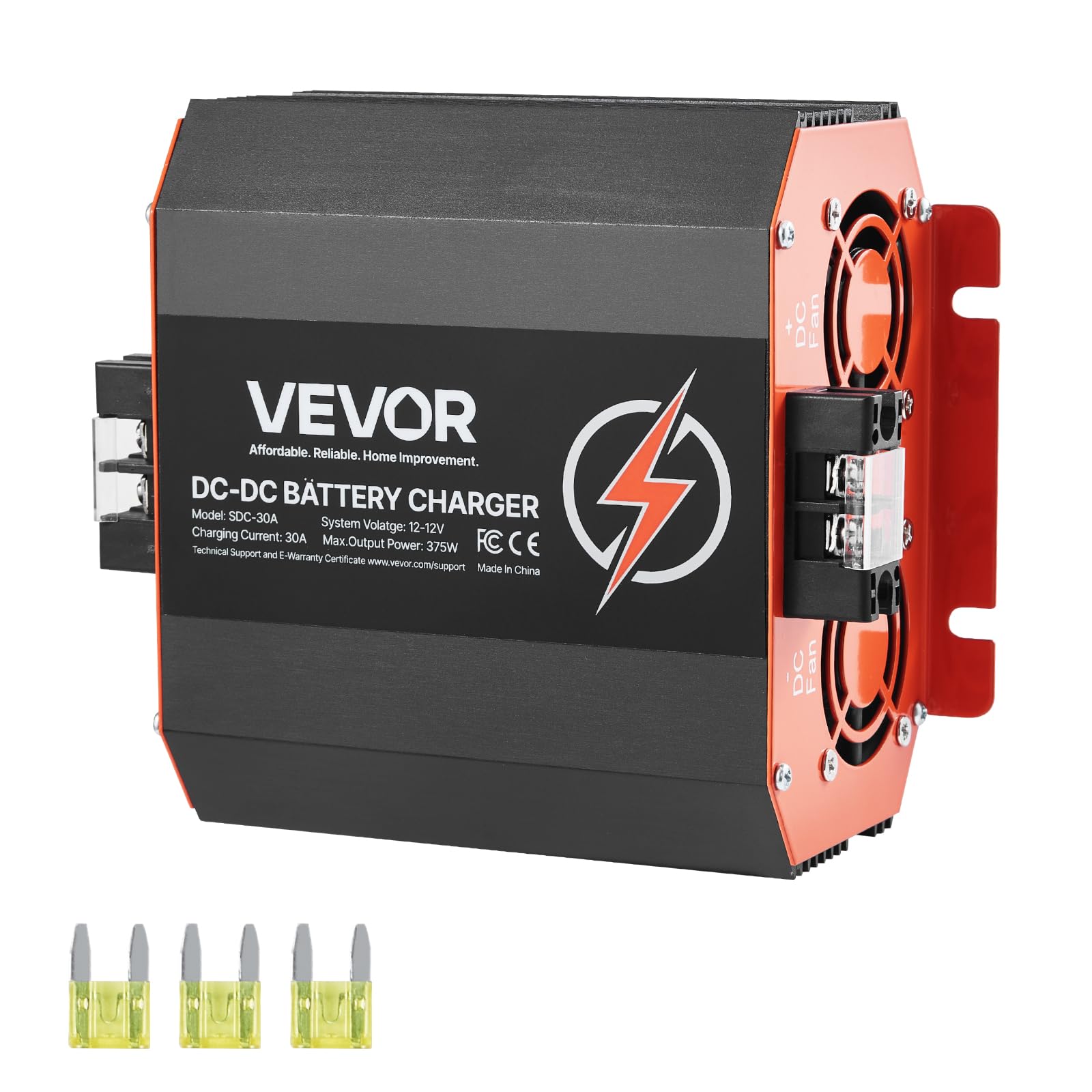 VEVOR 12V 30A DC to DC Battery Charger, 375W, On-Board Battery Charger for Lead-Acid, Lithium, AGM, Gel, and Flooded Batteries, 