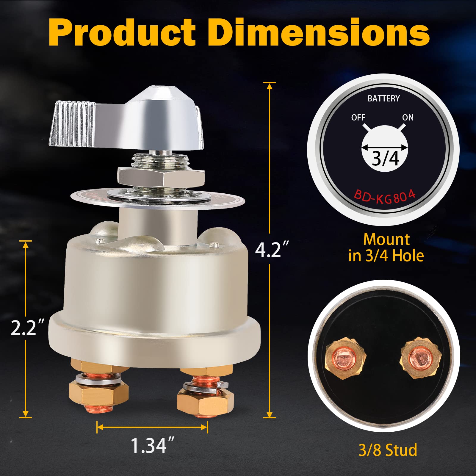 12-48V Master Battery Disconnect Switch, High Current 200A Battery Power Cutoff Isolator Killer Switch with Face Plate for Car V