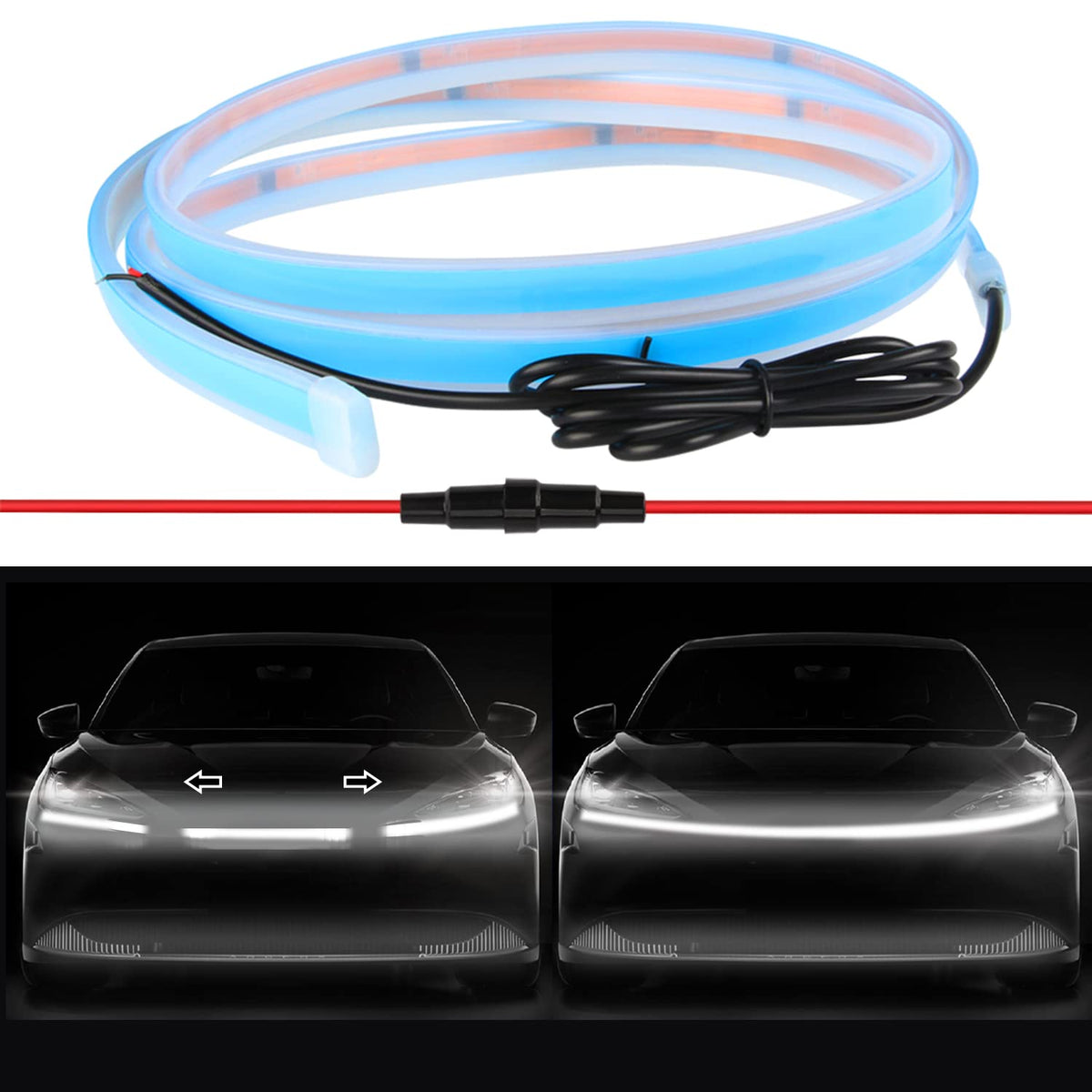 Chemini Car Led Hood Lights Exterior Led Strip Lights 60Inch White Scan Car Hood Light Strip Led Daytime Running Light Strip Flexible Led Hood Light For Cars, Trucks, Suvs-1Pack