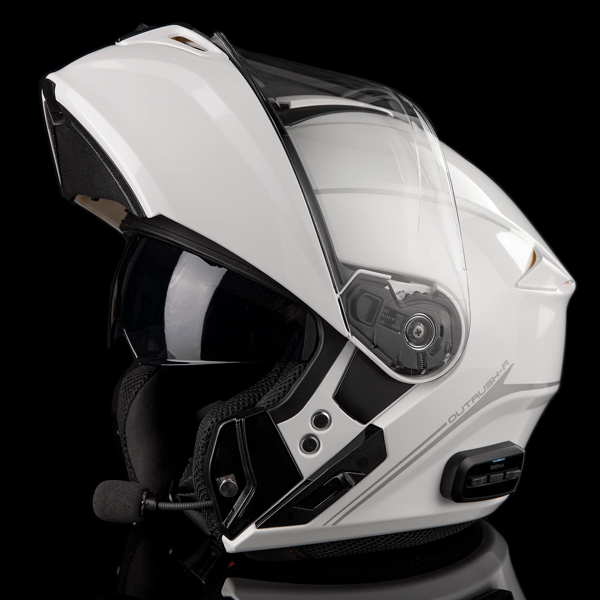 Sena Outrush R Bluetooth Modular Motorcycle Helmet With Intercom System (Gloss White, Large), Discontinued