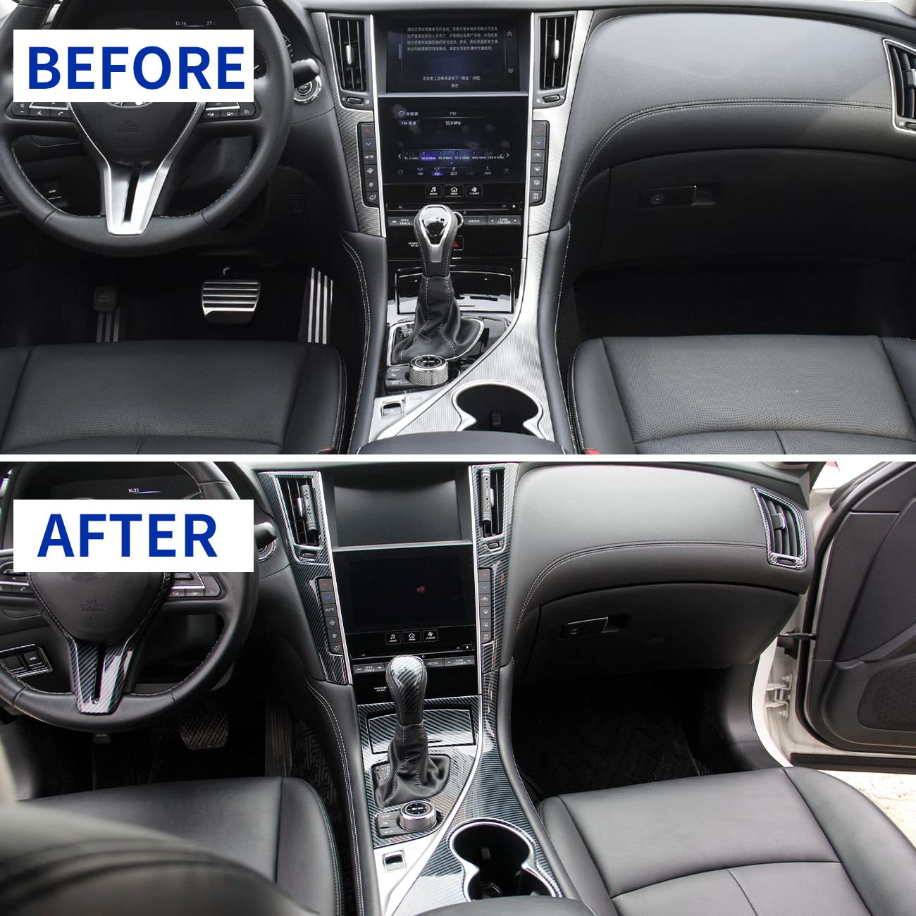 Fewshaw Carbon Fiber Center Console Panel Cover Trim for Infiniti Q50 Q60 2014-2024, Plastic, Carbon Fiber Pattern