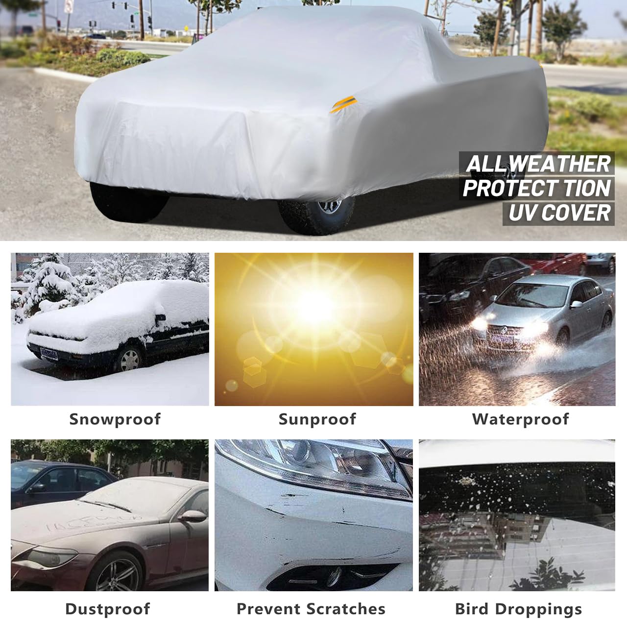 Mornyray Waterproof Car Cover All Weather Snowproof Uv Protection Windproof Outdoor Full Truck Cover, Universal Fit For (Fit Tru