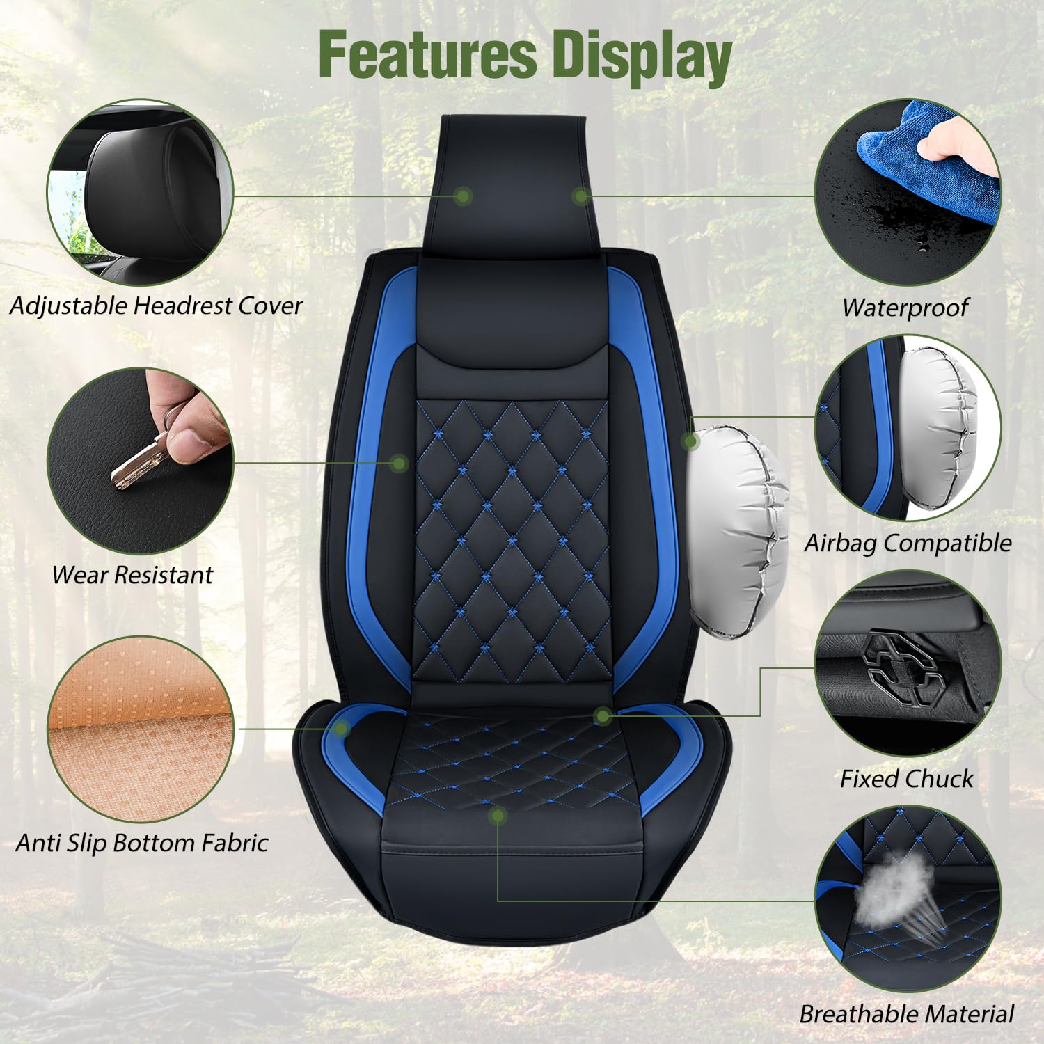 Nilight Car Seat Covers Waterproof Breathable Faux Leather Cushions Anti-Slip Universal Cover For Kia Civic Corolla Hyundai Hond