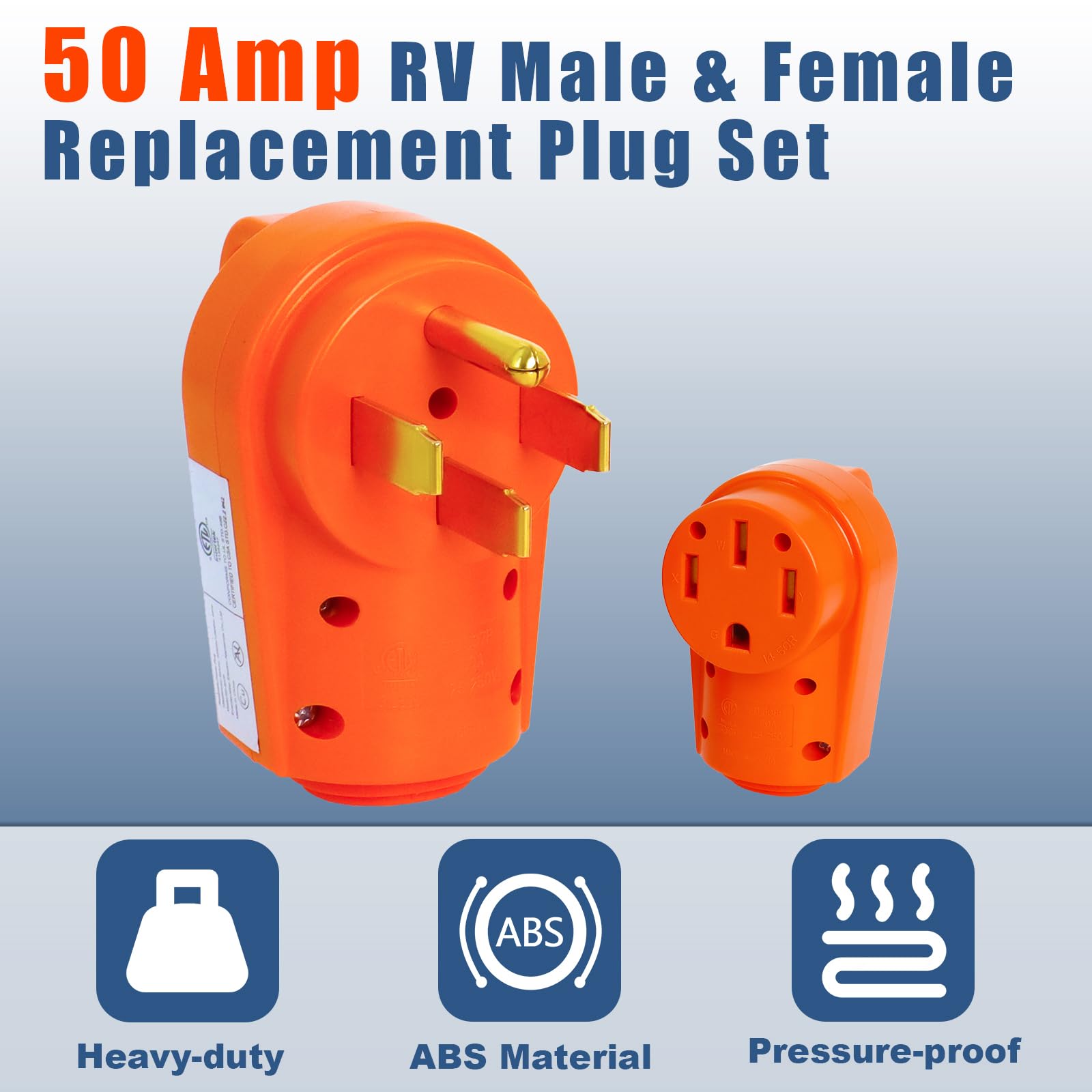 50 Amp Male And Female Rv Plug Set 14-50P/50R Rv Power Cord Male/Female Replacement Socket Plug Combo Kit 125/250V For 6/3 + 8/1