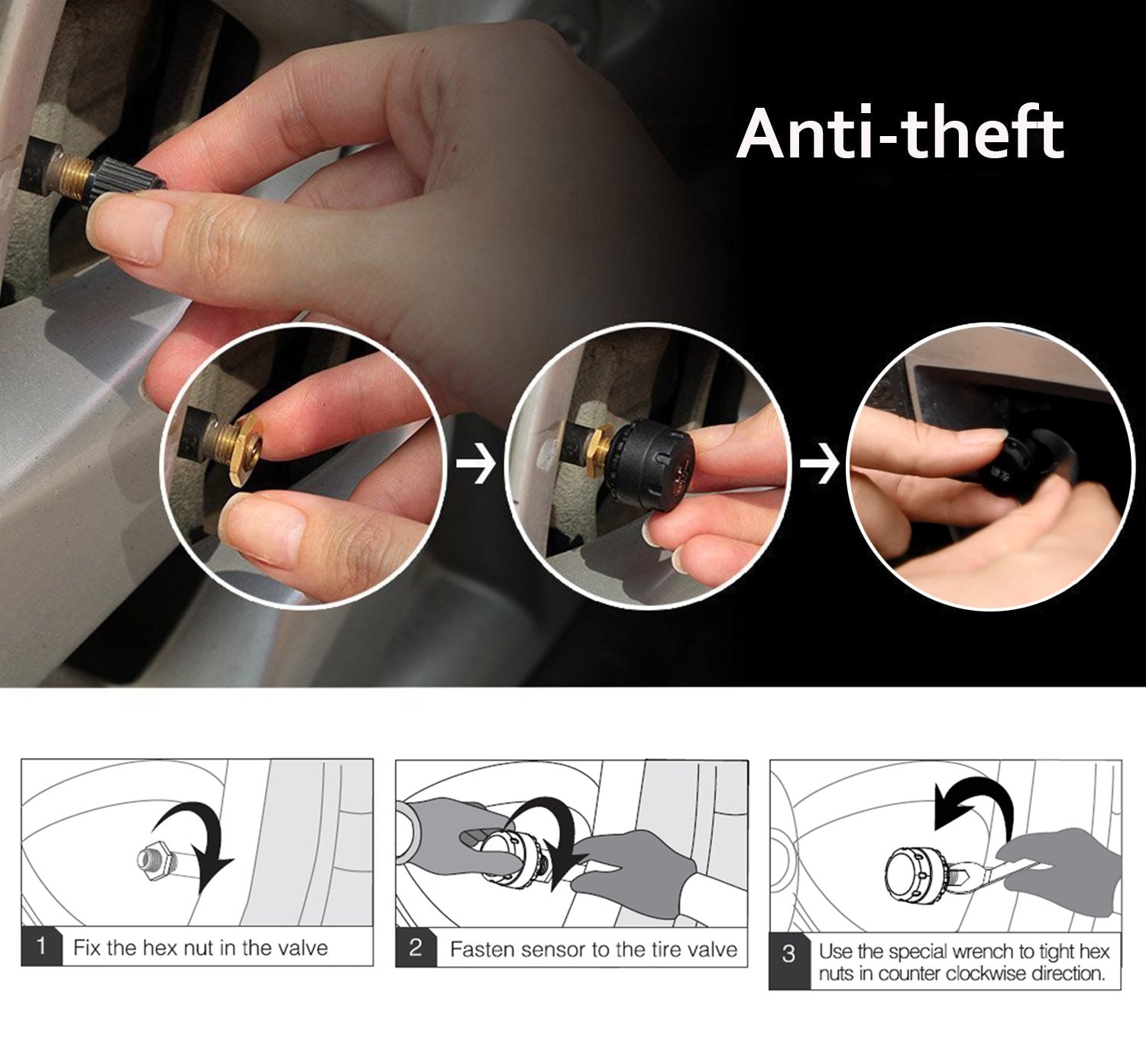 VESAFE Wireless Tire Pressure Monitoring System, Universal TPMS with Full-Color Real-Time Display, 5 Alarm Modes, 4 Waterproof T