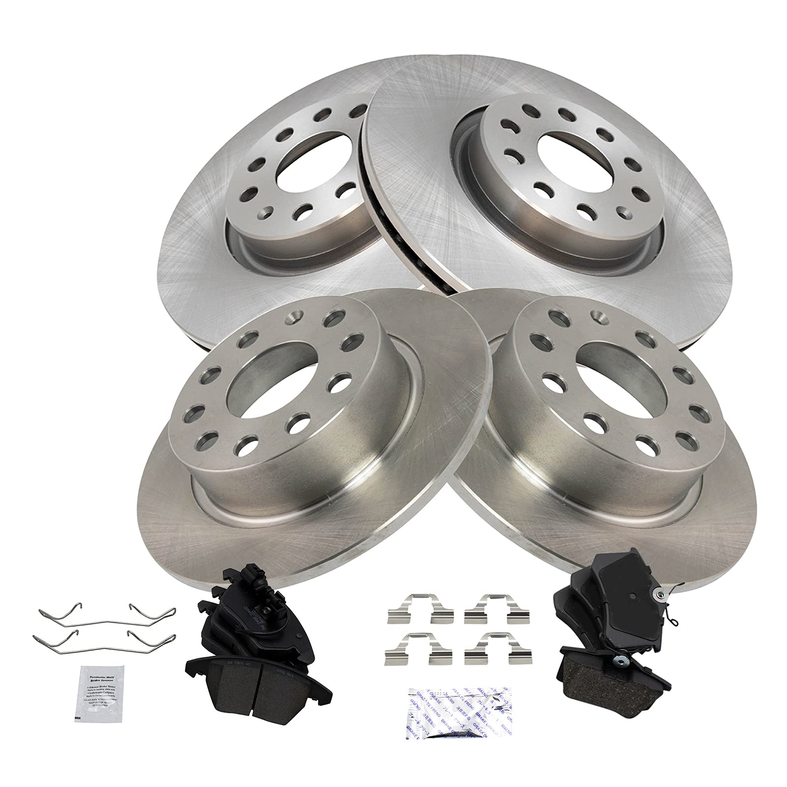 Trq Front & Rear Brake Pad & Rotor Kit Ceramic Compatible With 2013-2017 Volkswagen Beetle 2013-2018 Jetta