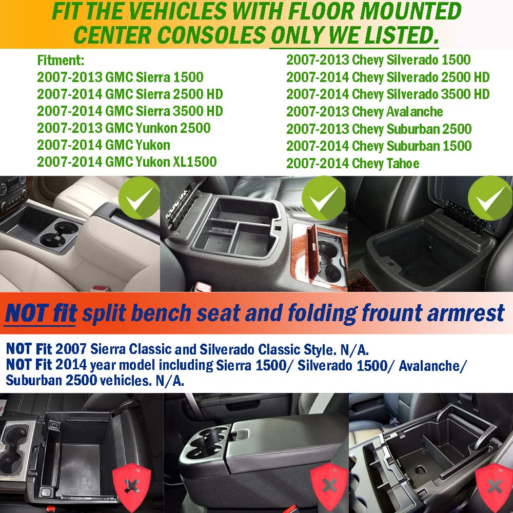 Tacorbo Center Console Organizer Tray For 2007-14 Gmc Sierra 2500 3500 Accessories Yukon Xl Silverado 2500 3500 Suburban 1500 Tahoe /07-13 Gmc Sierra 1500 Chevy Silverado Suburban 2500 Avalanche Blue