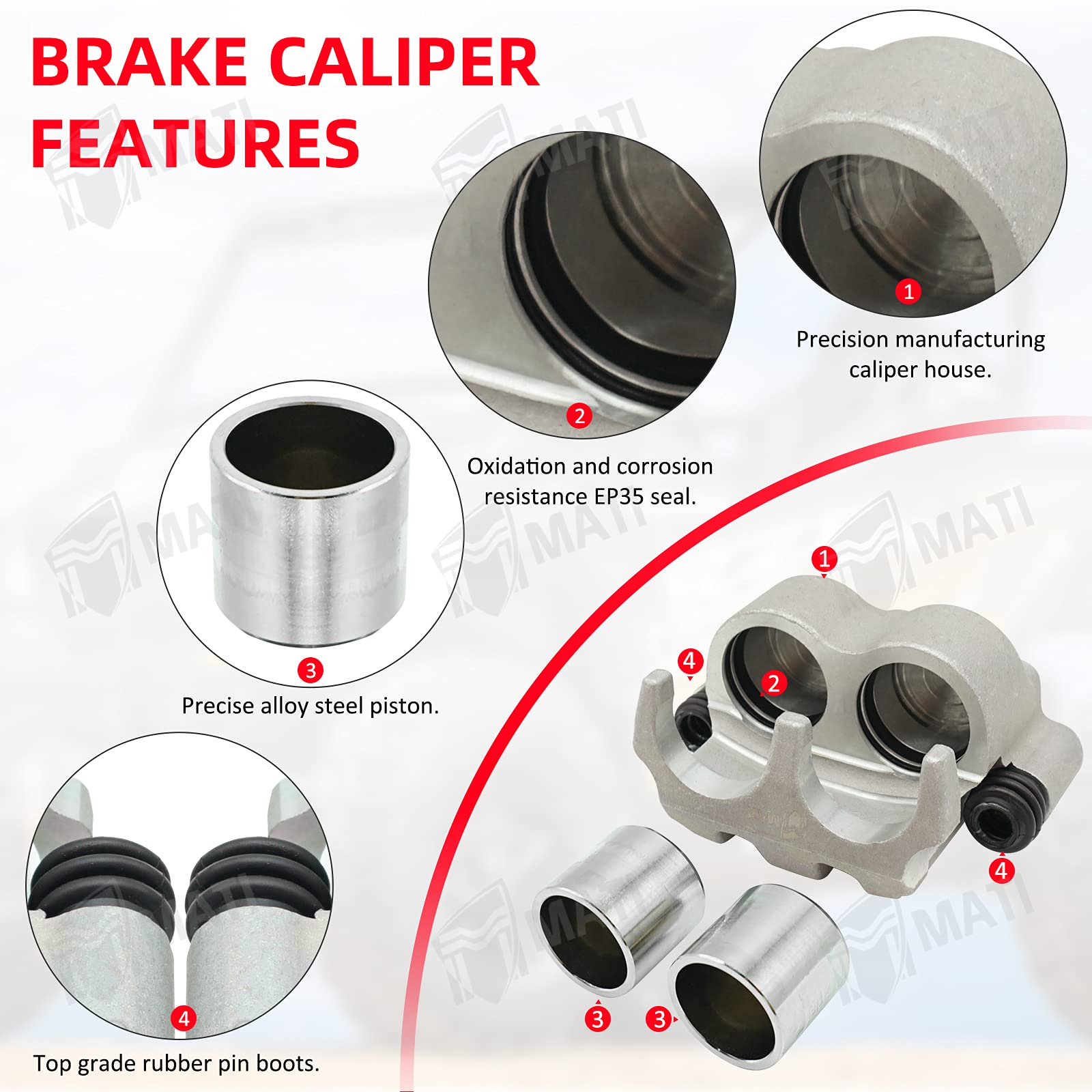 M Mati Front Left Right Brake Caliper Set With Pads Without Mounting Bracket For Polaris Ranger 4X4 500 Efi 570 4X4 700/800 900 902D 1000 Hst Rzr 4 800 900 1000 Xp/Xp 4/S4 Rs1 Gem General 1000 Pro Xd